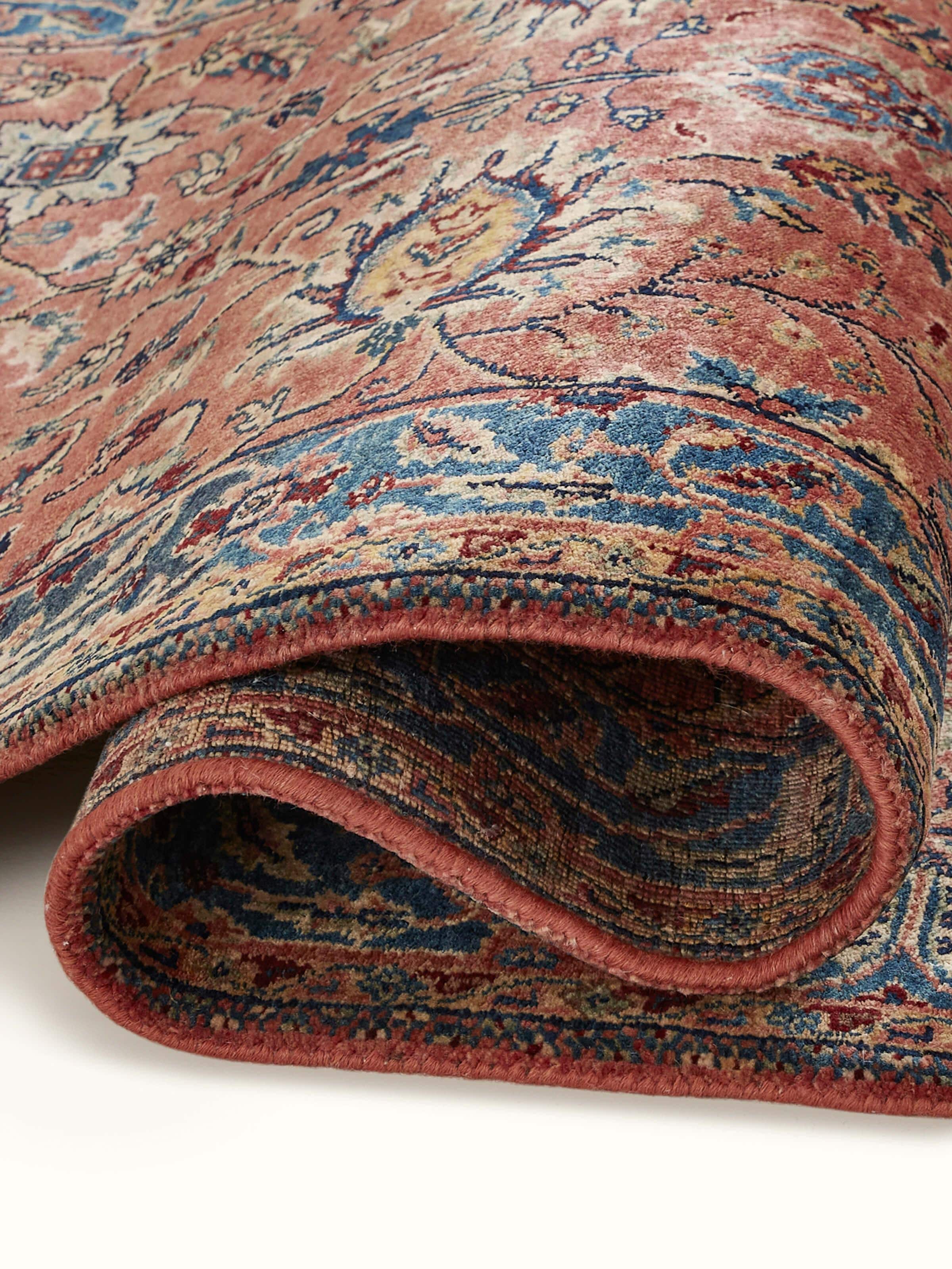 Side perspective of Hand-Knotted Runner, showing depth, pile, and rug finish.