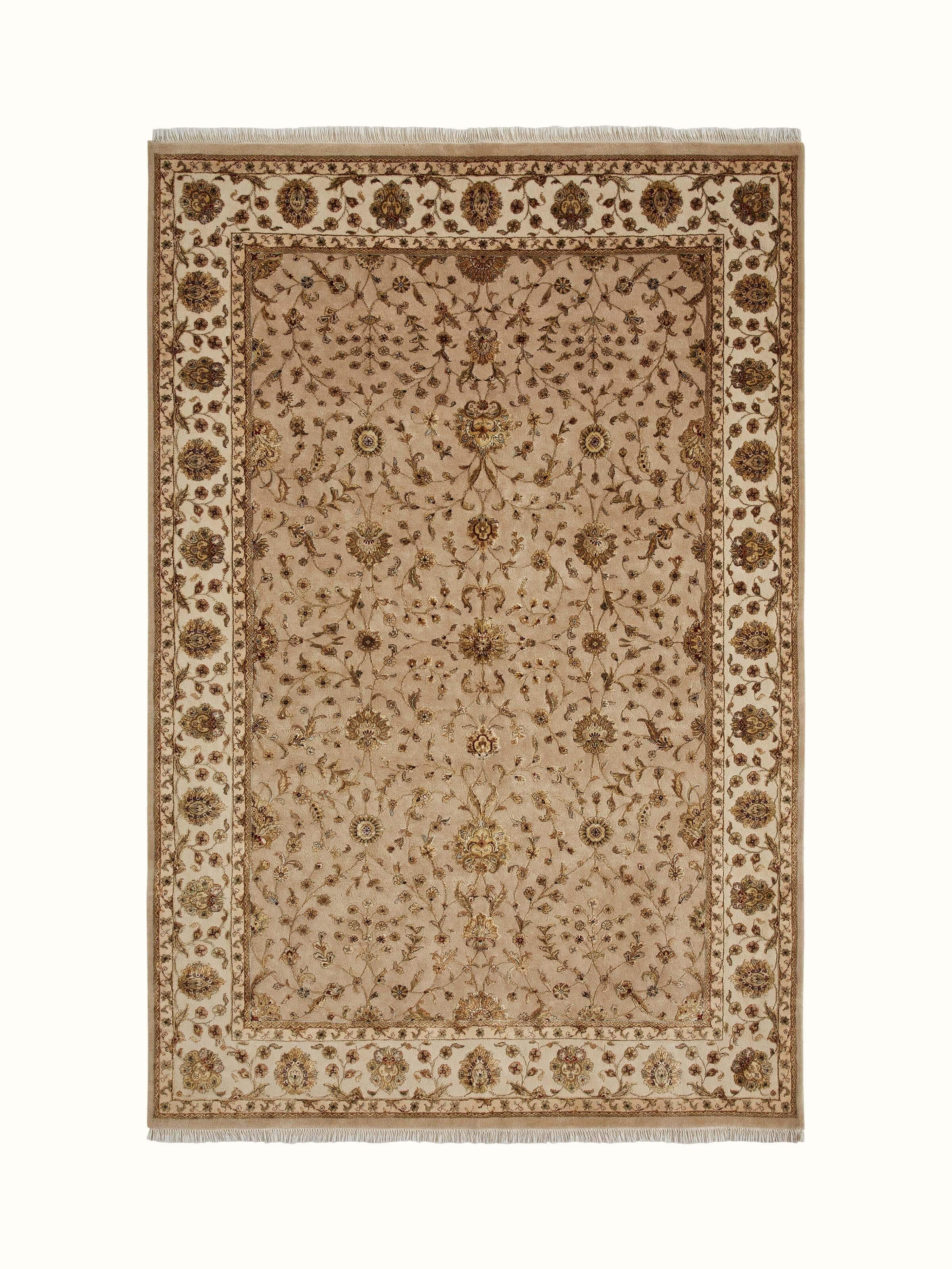 Front view of Ziegler traditional light pink Jaipur wool & silk hand-knotted rug showcasing intricate patterns and design