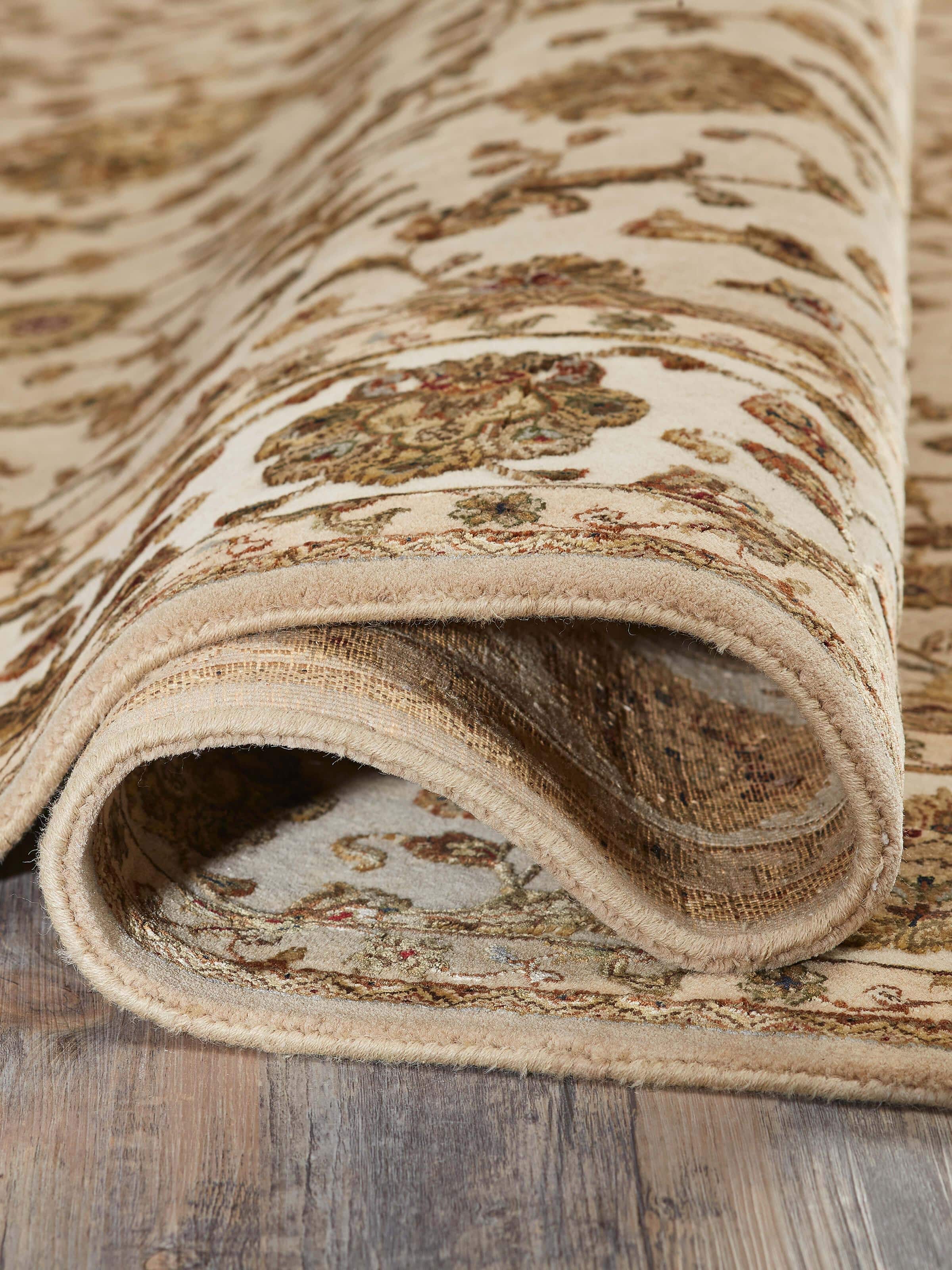 Detailed shot of Ziegler traditional light pink Jaipur wool & silk hand-knotted rug highlighting the intricate weaving