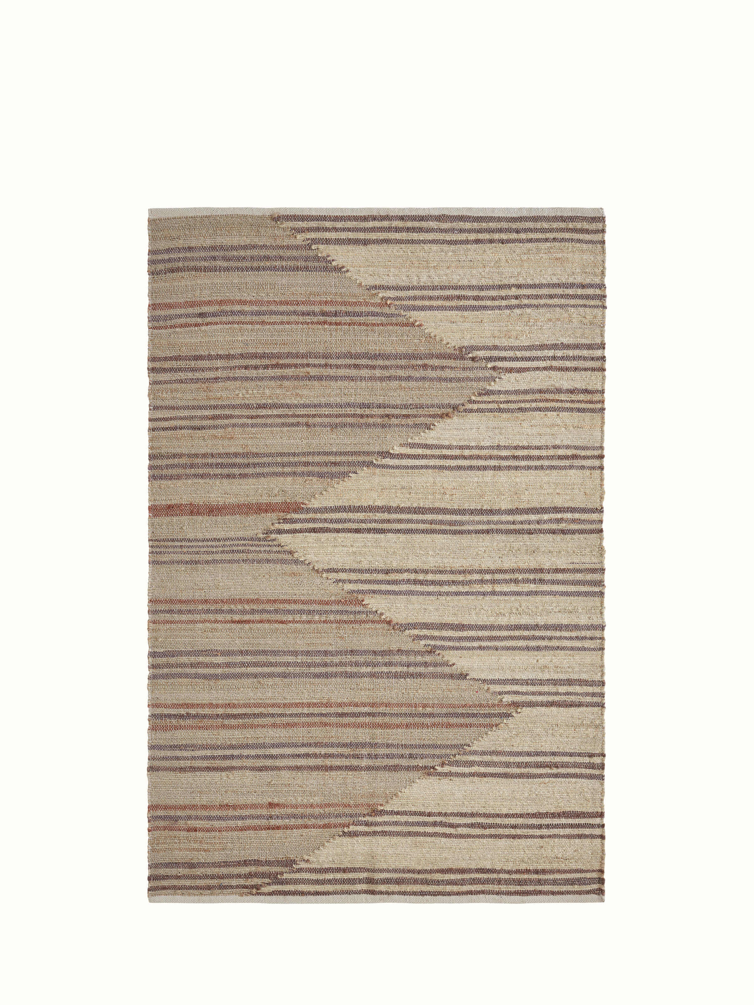 Full view of Geo Stripes beige brown jute & cotton natural fibre rug