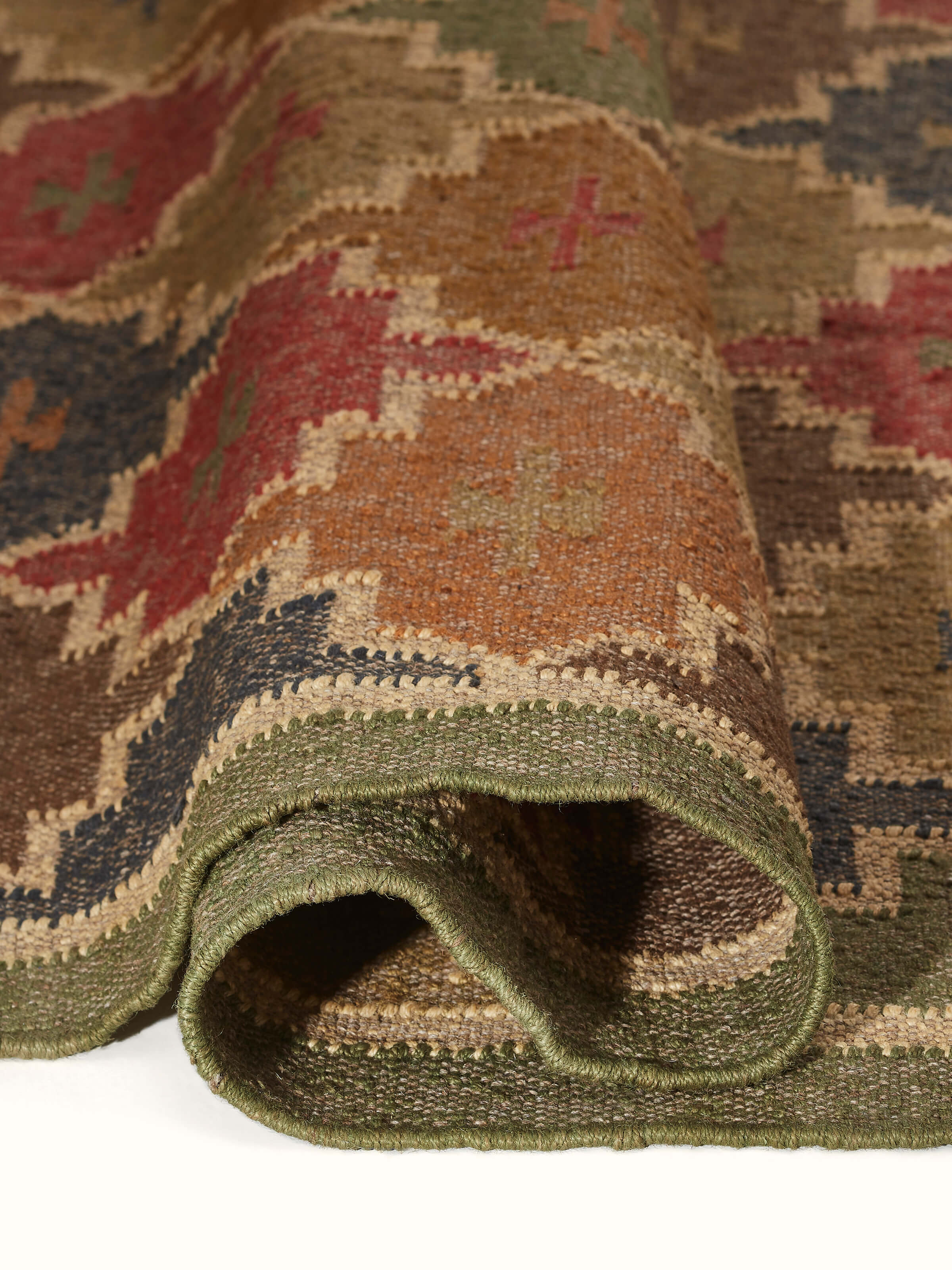 Full view of Geo Kilim Salawas Jute & Wool Panja Dhurrie displaying the entire rug layout.