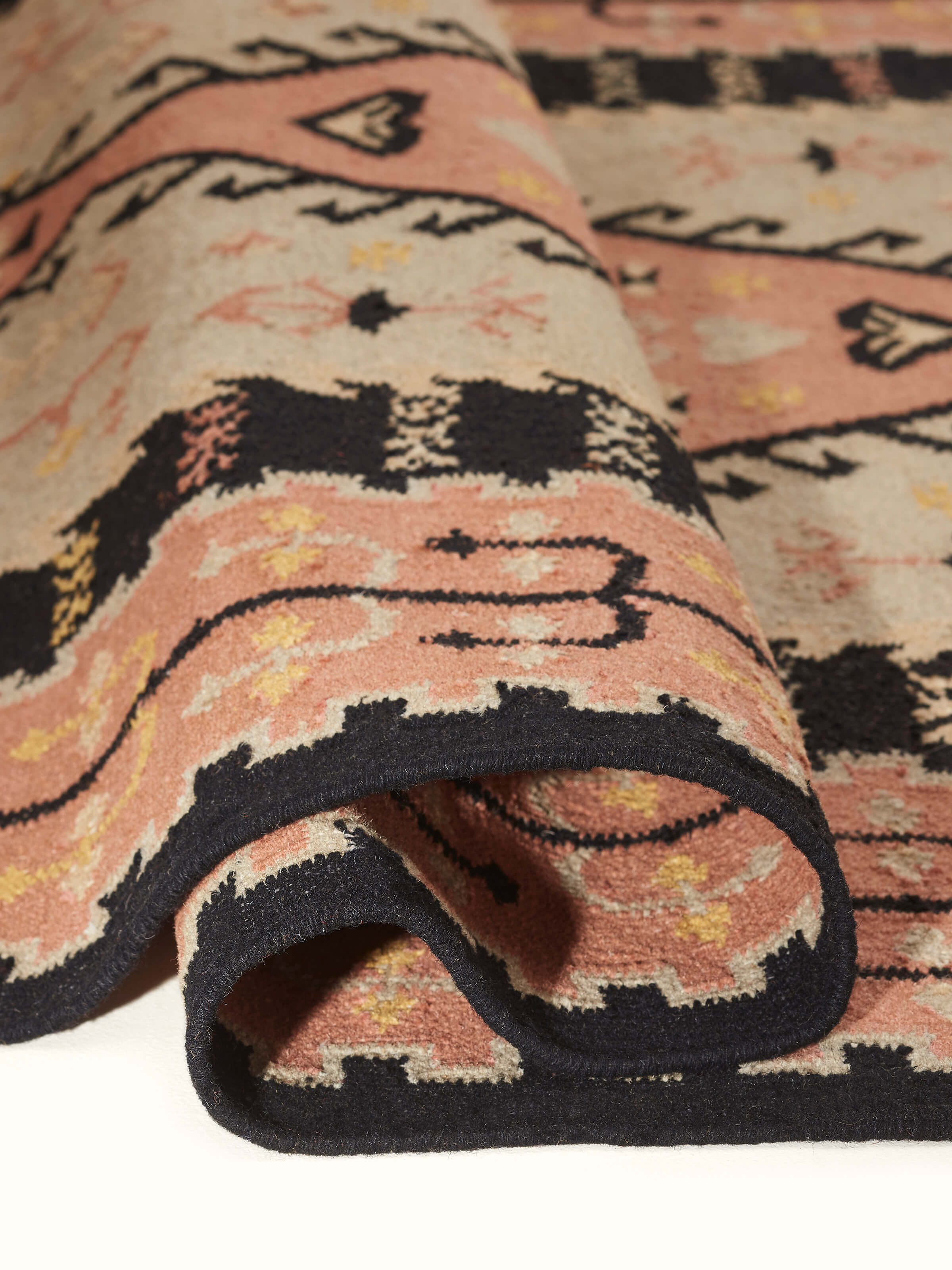 Full view of the Traditional Kilim rust grey Salawas wool & cotton panja dhurrie laid out, demonstrating its size and overall pattern.