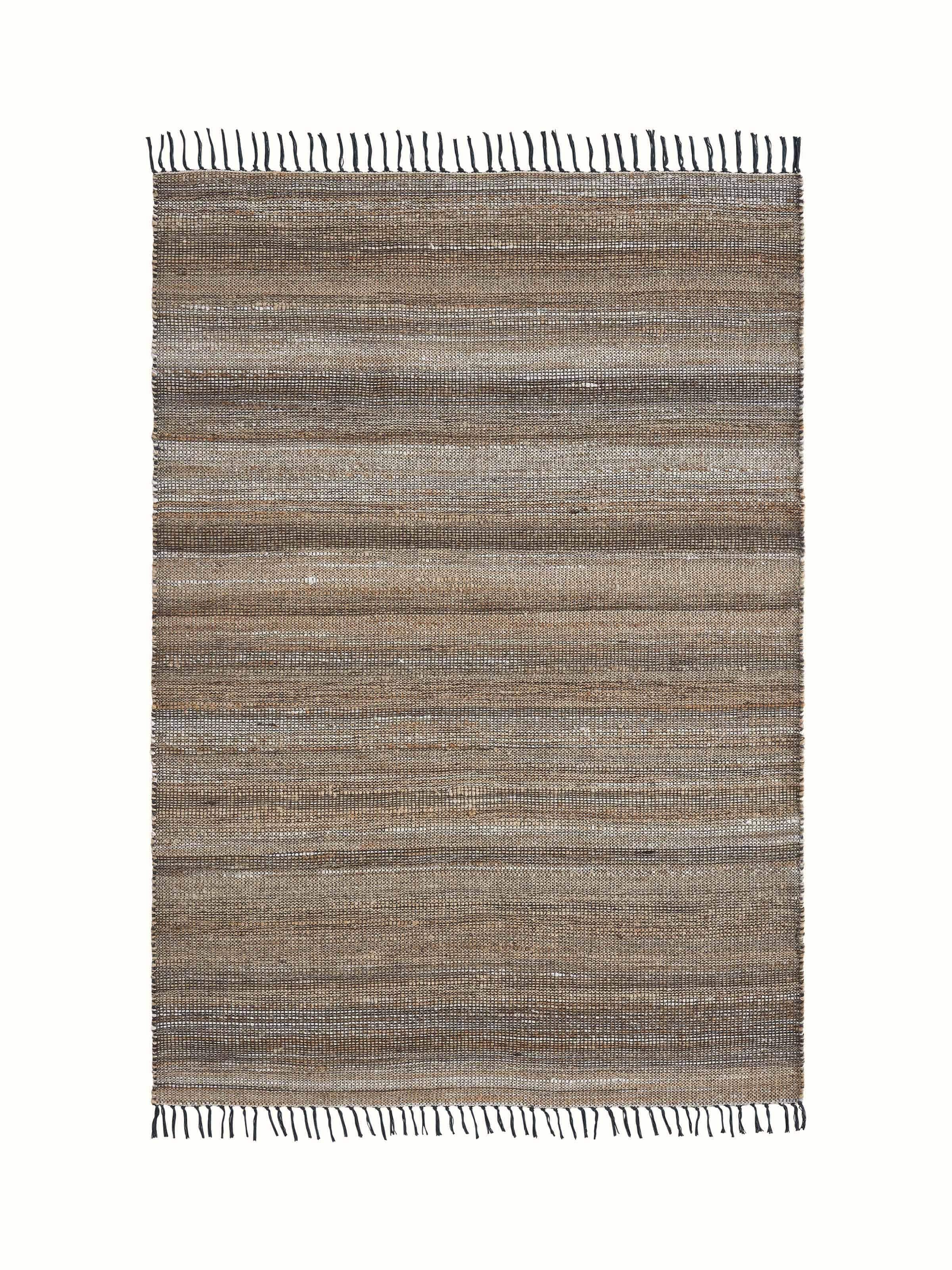 Textured Beige Charcoal Lawan Jute & Cotton Natural Fibre Rug, showcasing a close-up of the textured surface and color contrast.