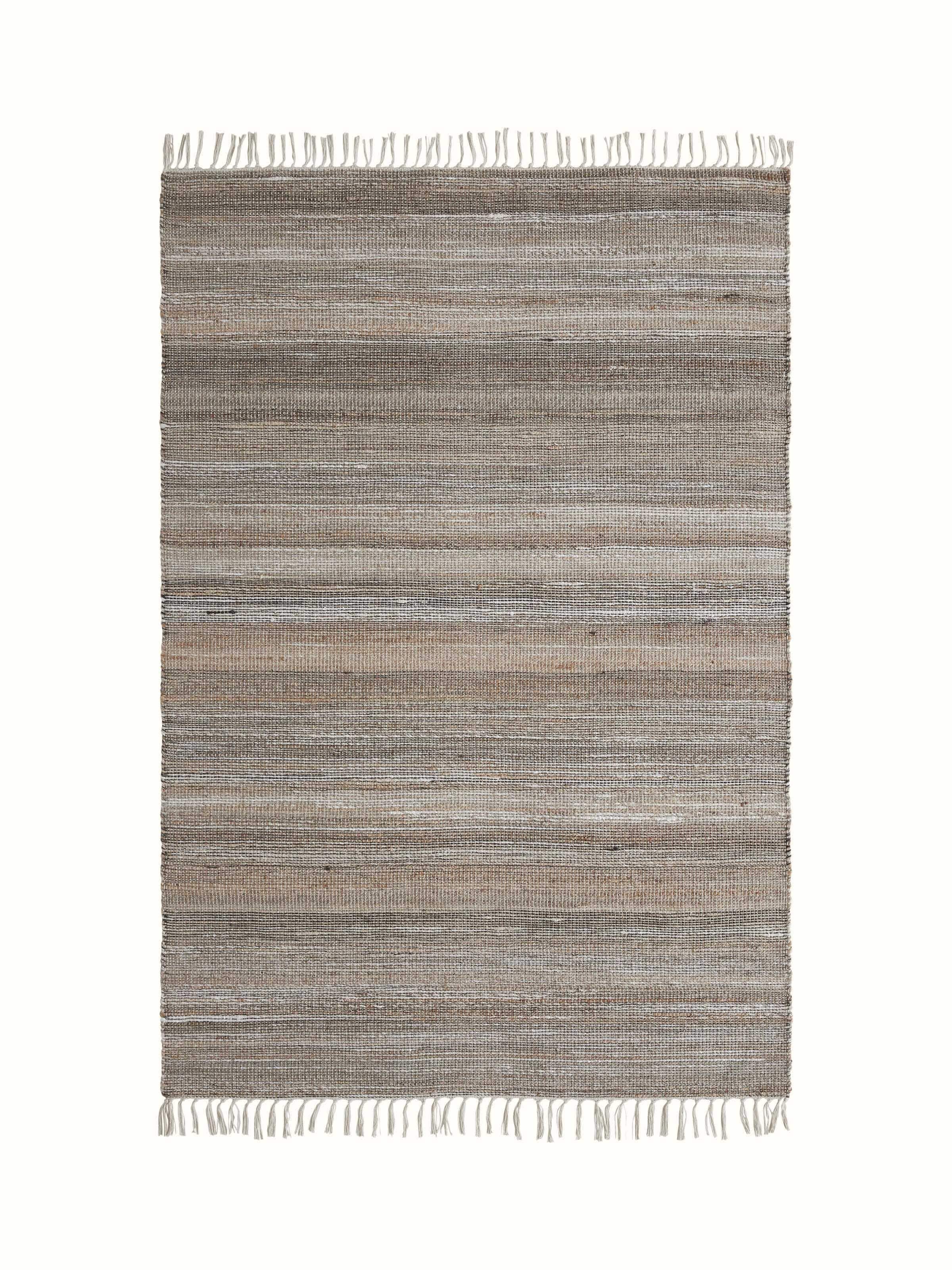 Textured Beige Black Lawan Jute & Cotton Rug, showing the intricate pattern and natural fibres.