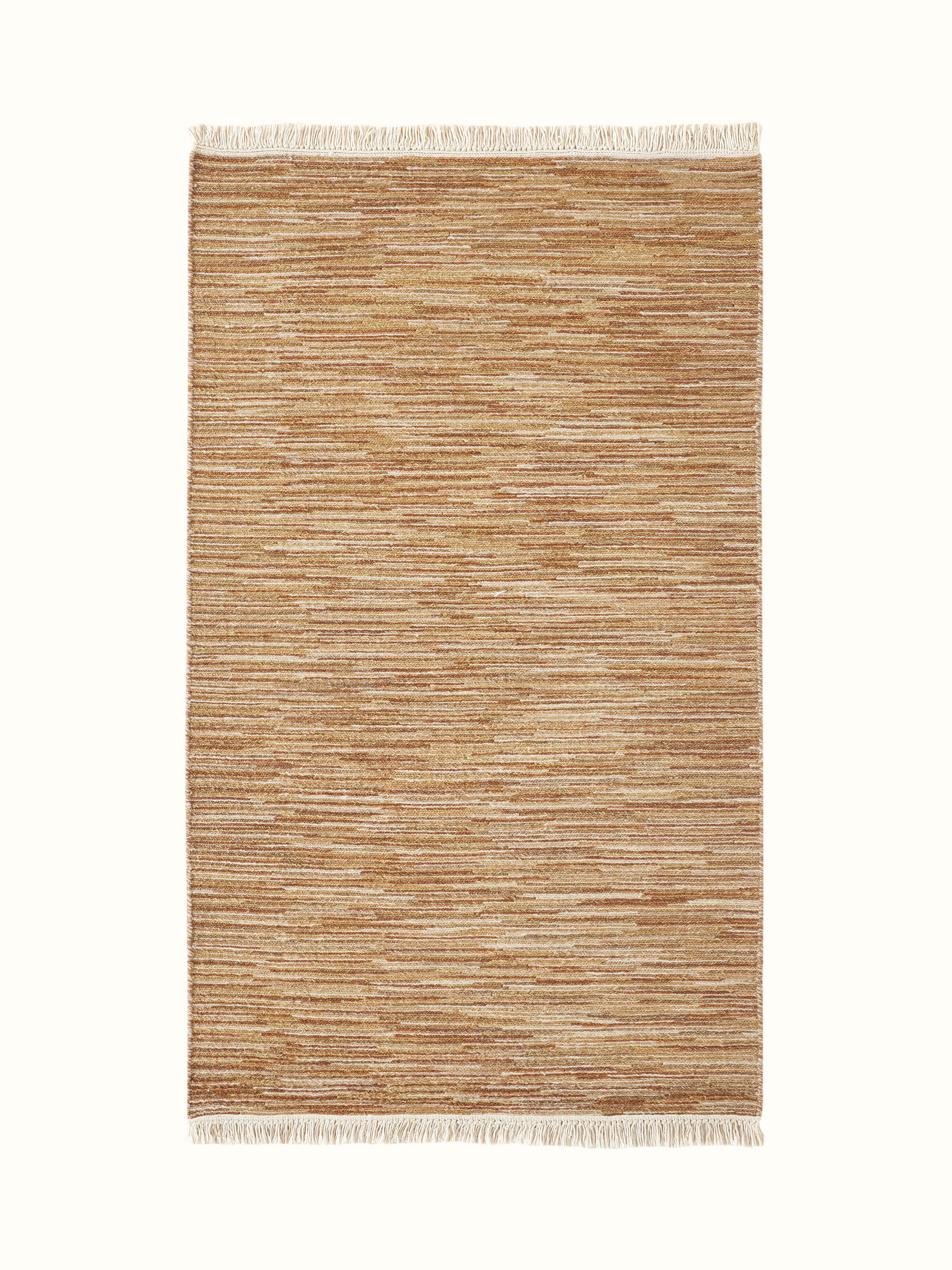 Close-up view of Solid Textured Sumak Beige Rust Bhadohi Wool Hand-Knotted Rug, showcasing its intricate texture and color.