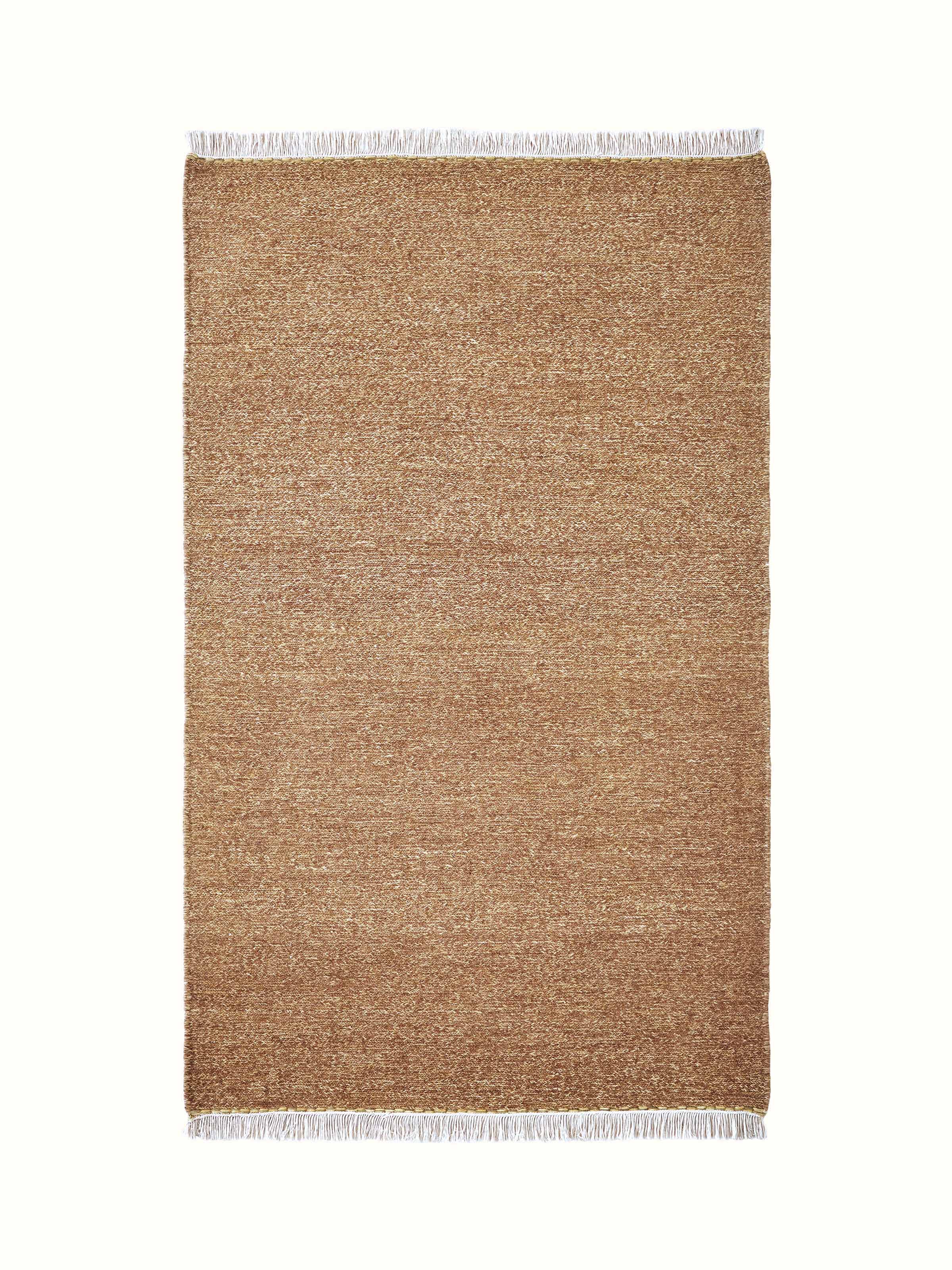 Front view of a solid textured sumak brown wool hand-knotted rug, showcasing the rich brown tones and sumak texture.