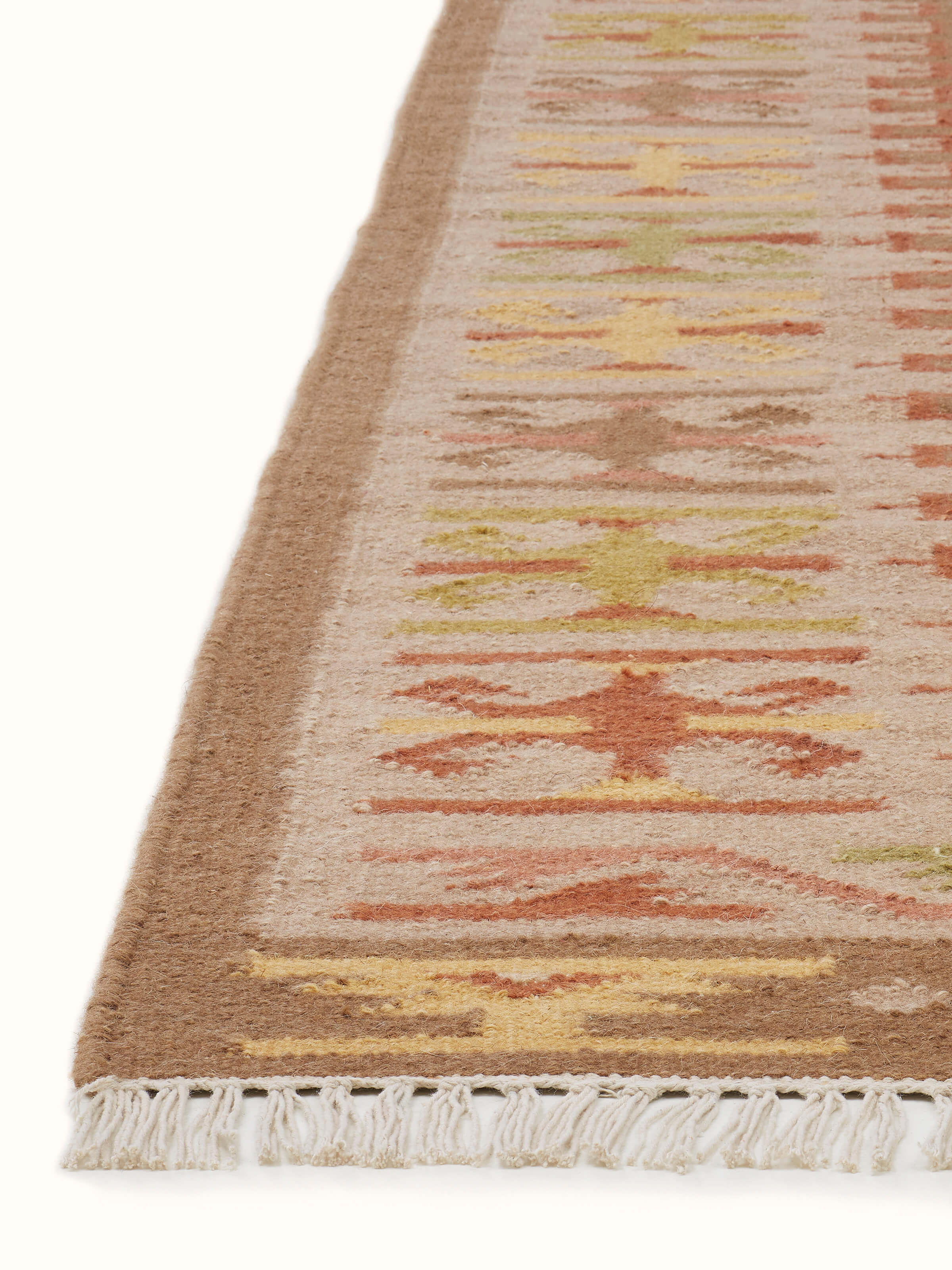 Close-up view of Traditional Kilim wool panja dhurrie showcasing the detailed kilim weave and texture.