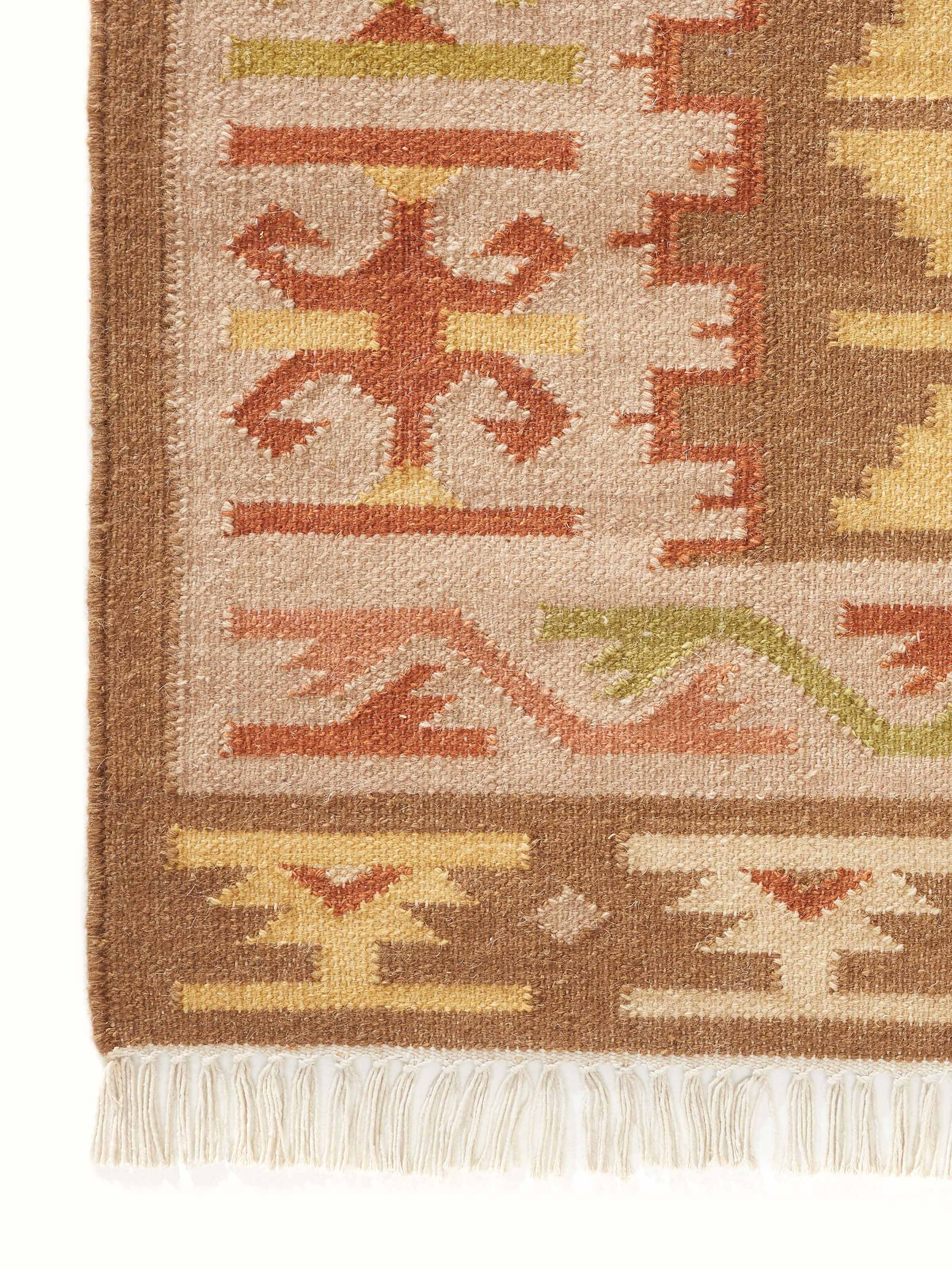 Detailed view of Traditional Kilim wool panja dhurrie focusing on the intricate patterns and fabric texture.