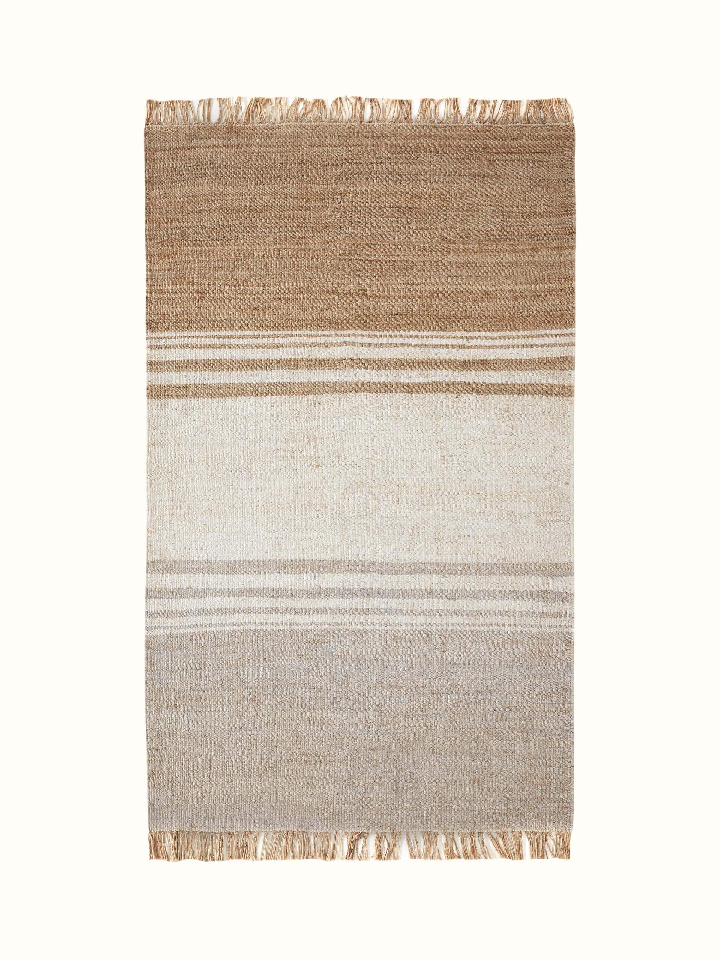 Front view of Graphic geo beige grey jute natural fibre rug showcasing the geometric pattern