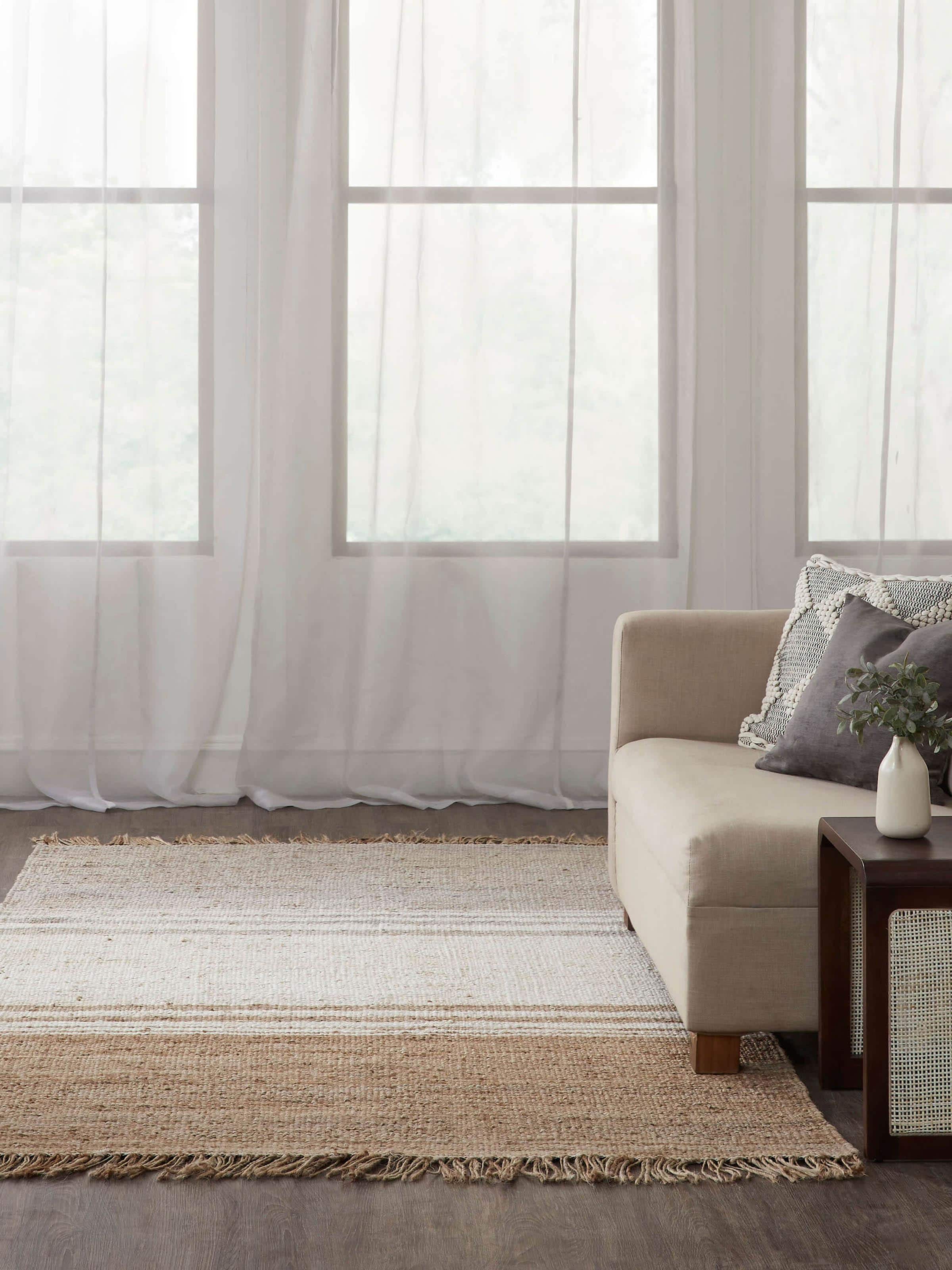 Lifestyle image of Graphic Geo beige and grey jute rug – geometric design in natural fibre.