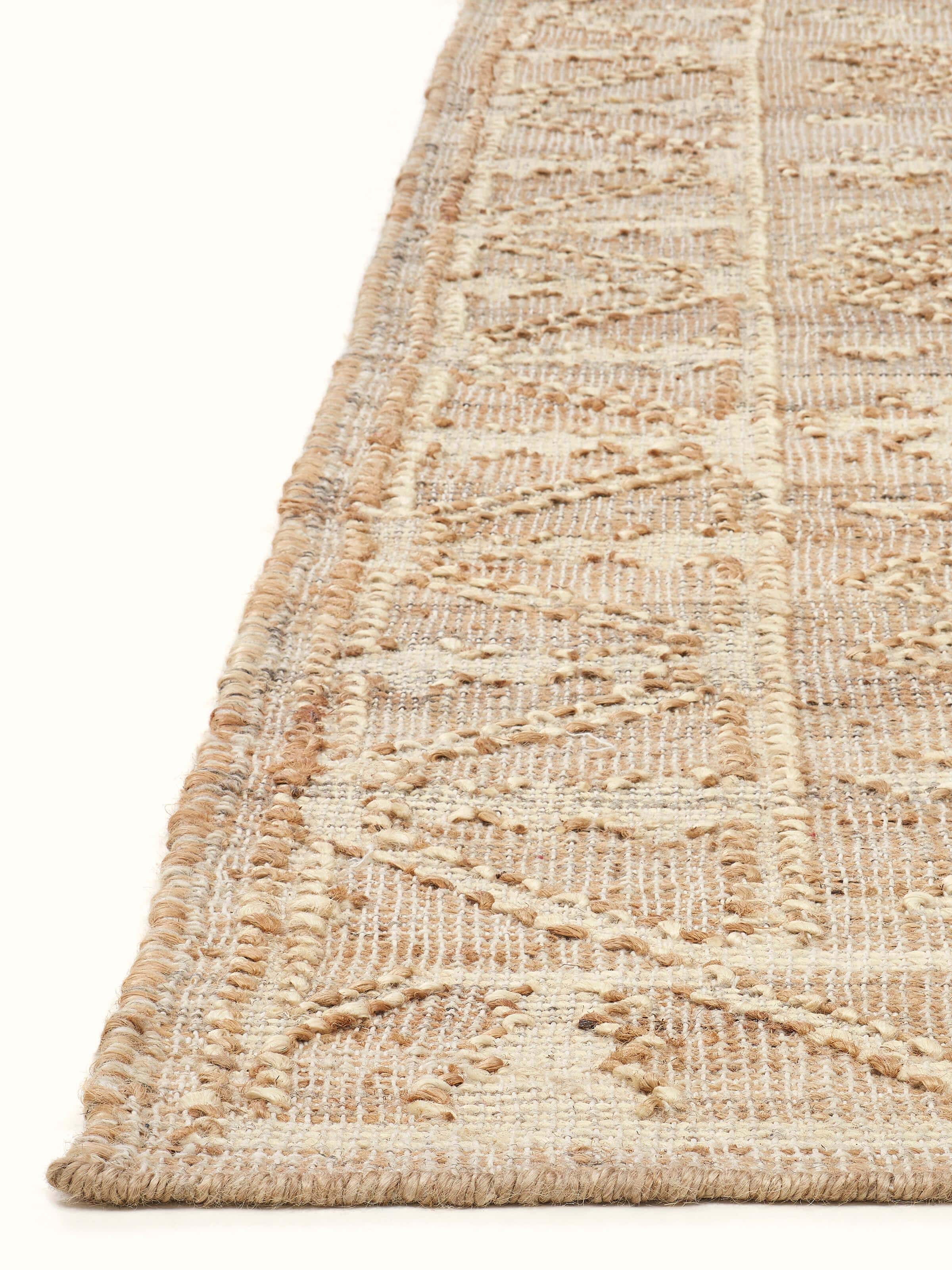 Close-up view of Traditional Kilim Beige Jute Natural Fibre Rug displaying the intricate kilim design.