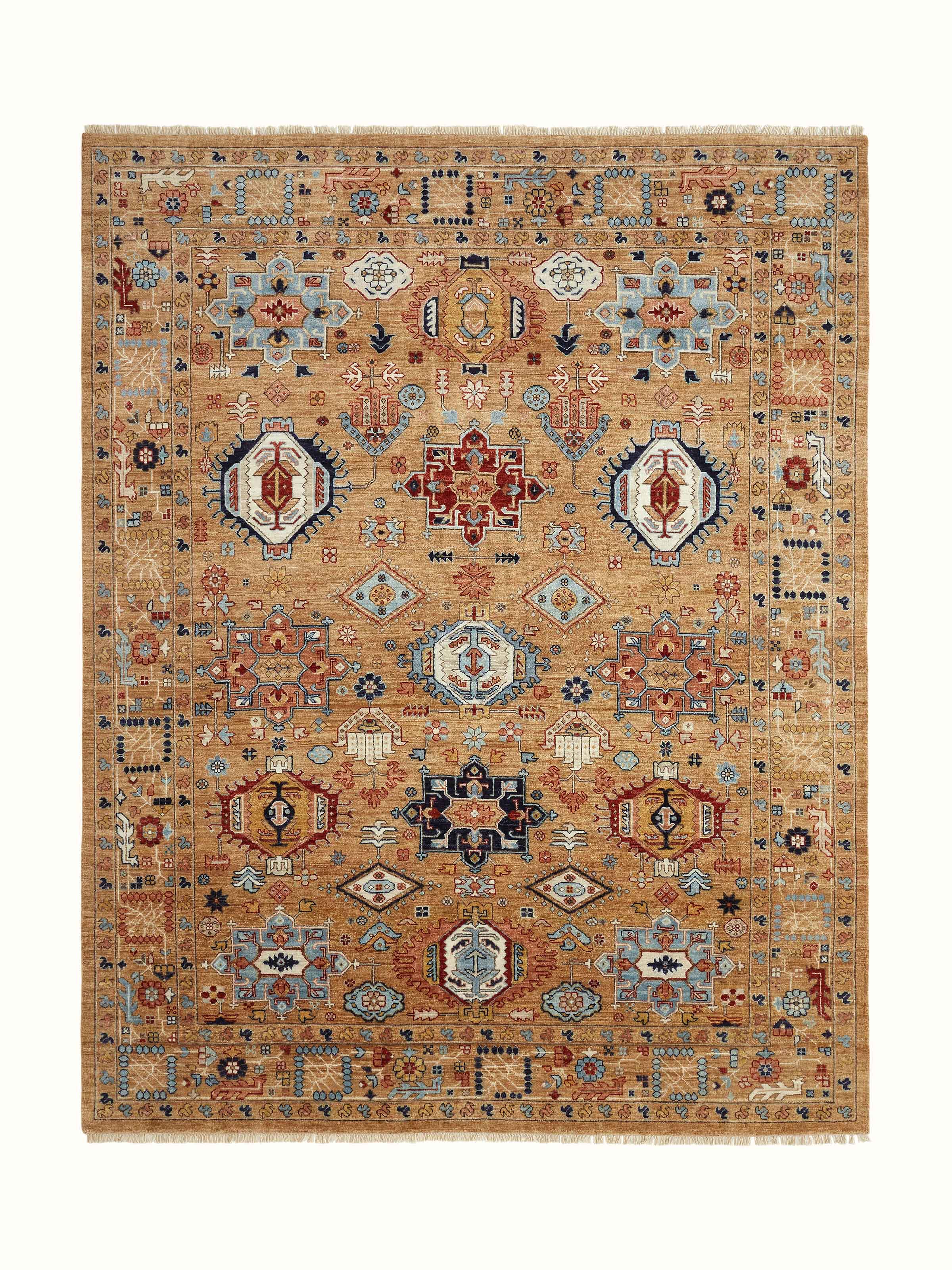 Traditional Tabriz beige Bhadohi wool hand-knotted rug