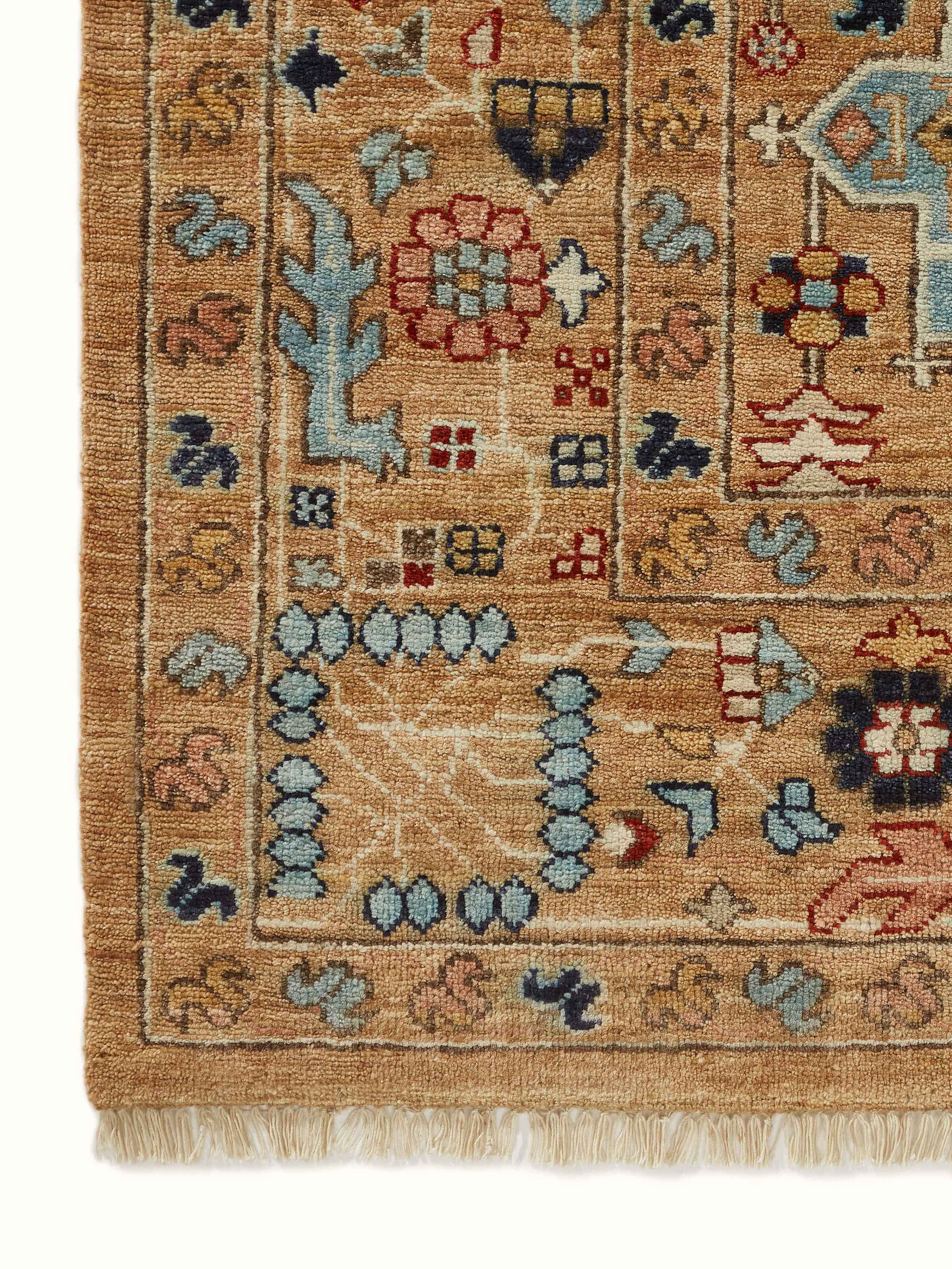 Full view of Traditional Tabriz beige Bhadohi wool hand-knotted rug