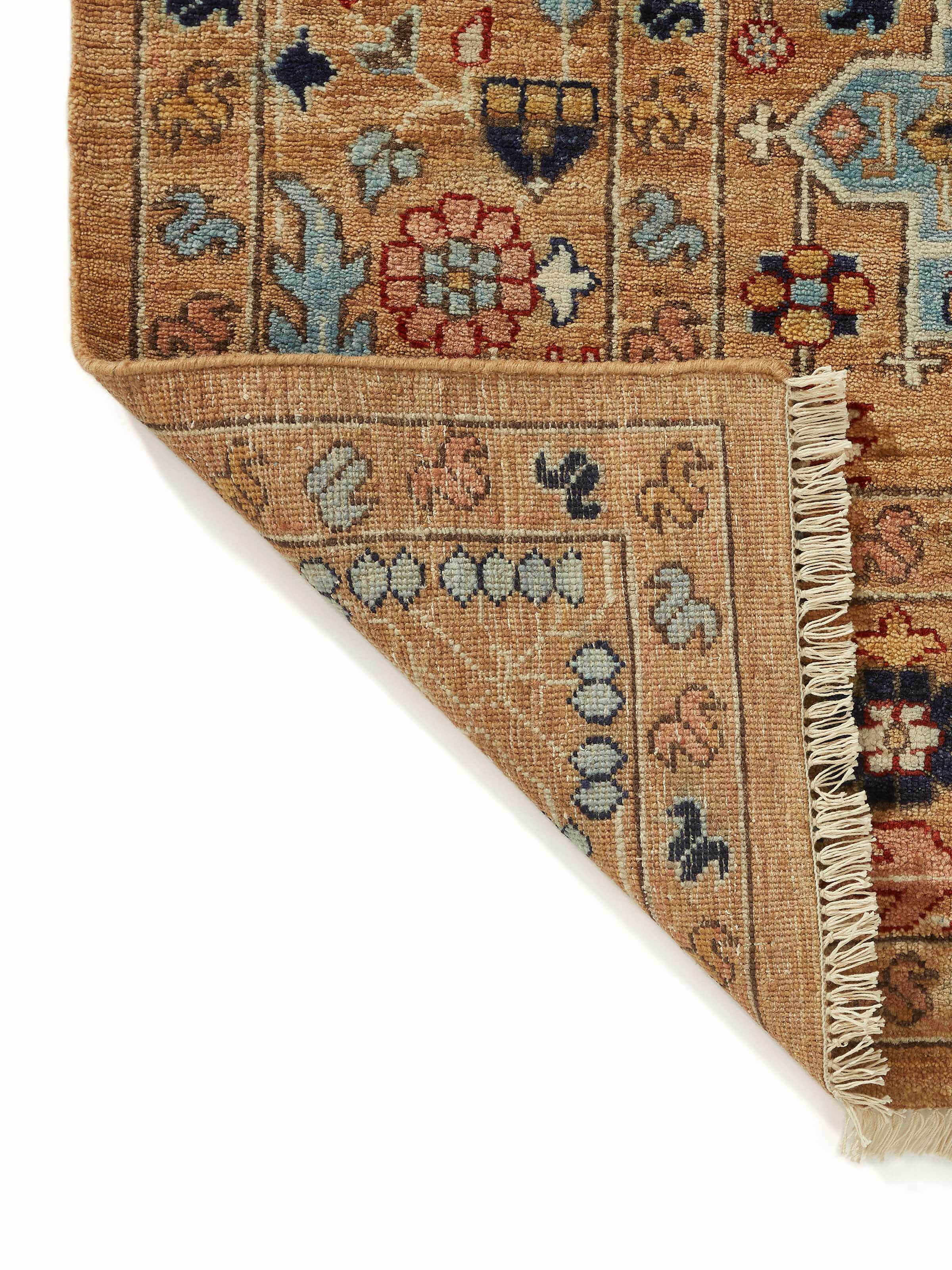 Another angle of Traditional Tabriz beige Bhadohi wool hand-knotted rug