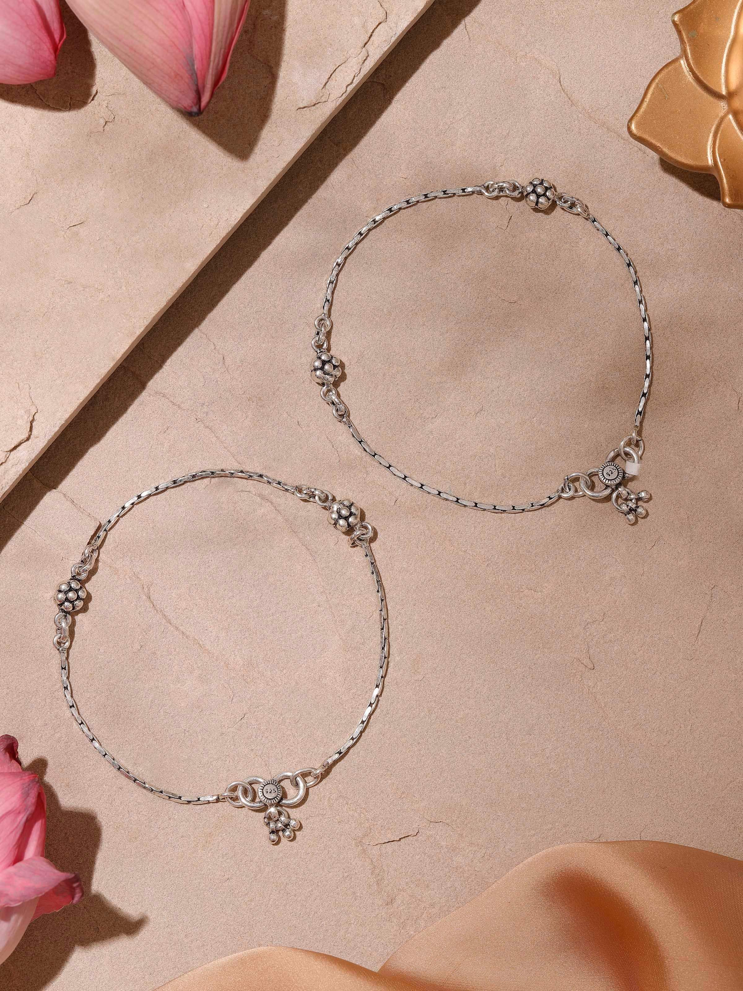 Close-up view of Silver Smithing Anklets (2 pcs) highlighting intricate silver craftsmanship.