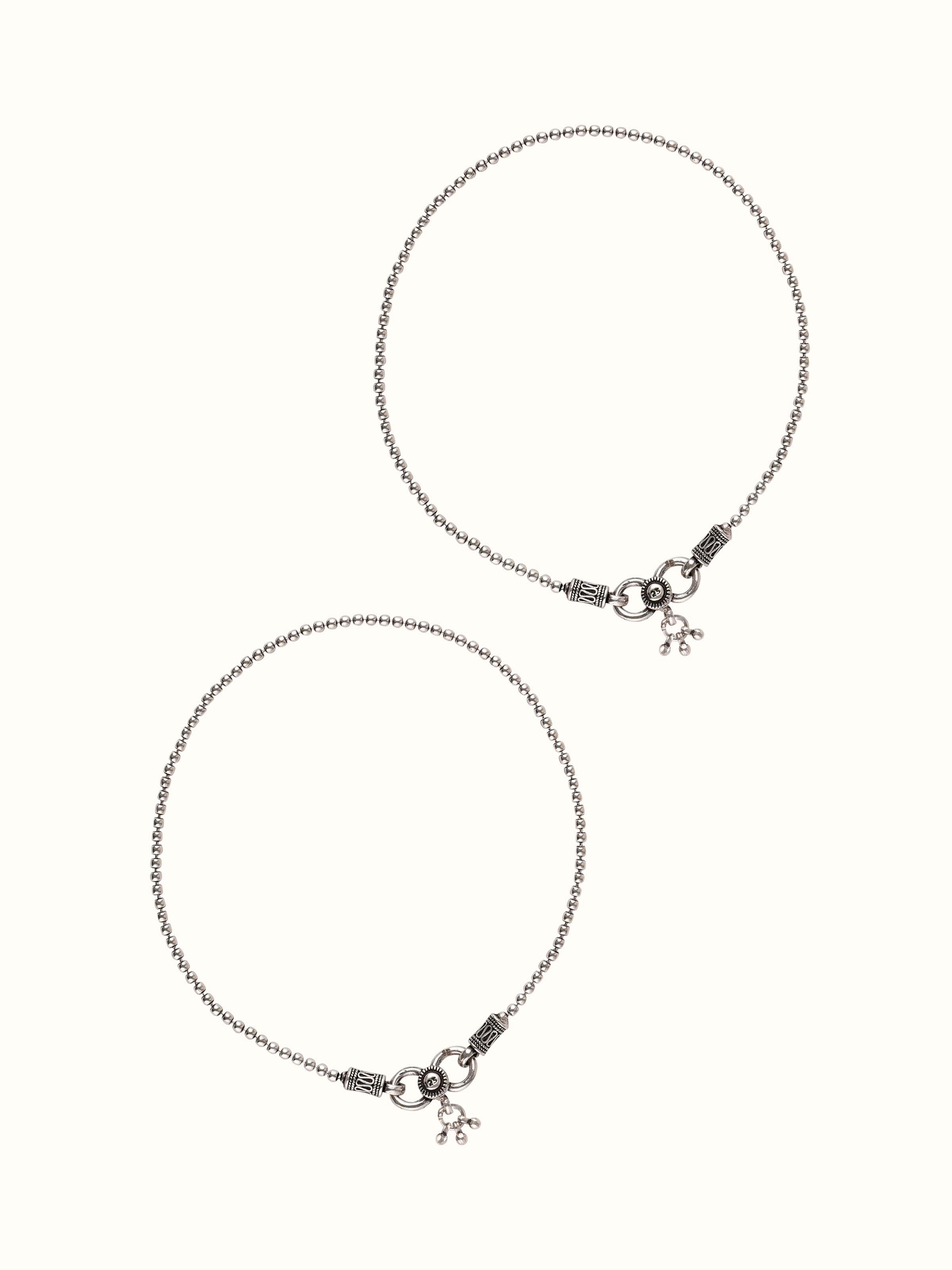 Front view of Silver Smithing Anklets featuring elegant silver design and intricate detailing.