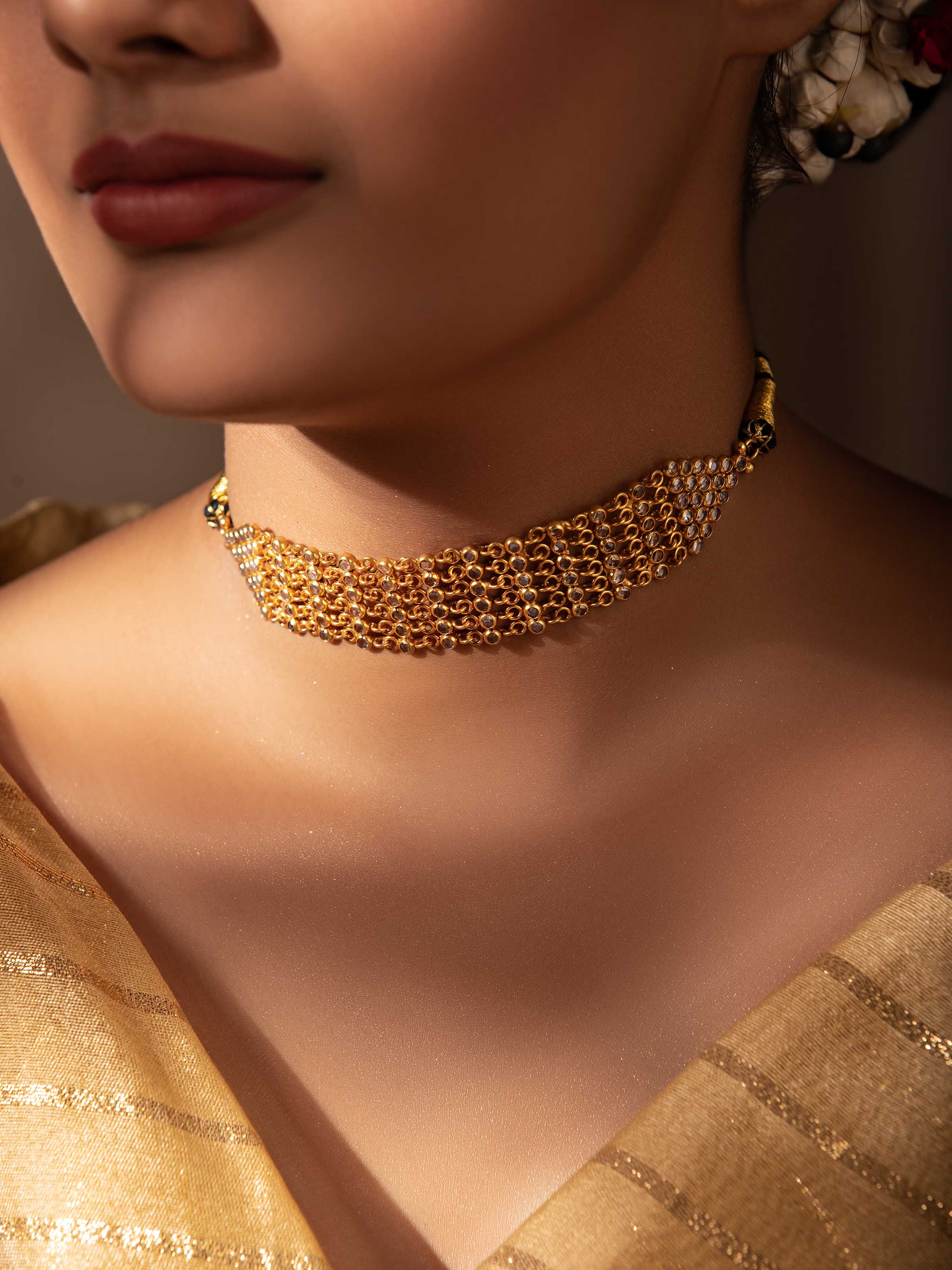 Close-up view of Silver Smithing Choker showcasing fine detailing and smooth texture