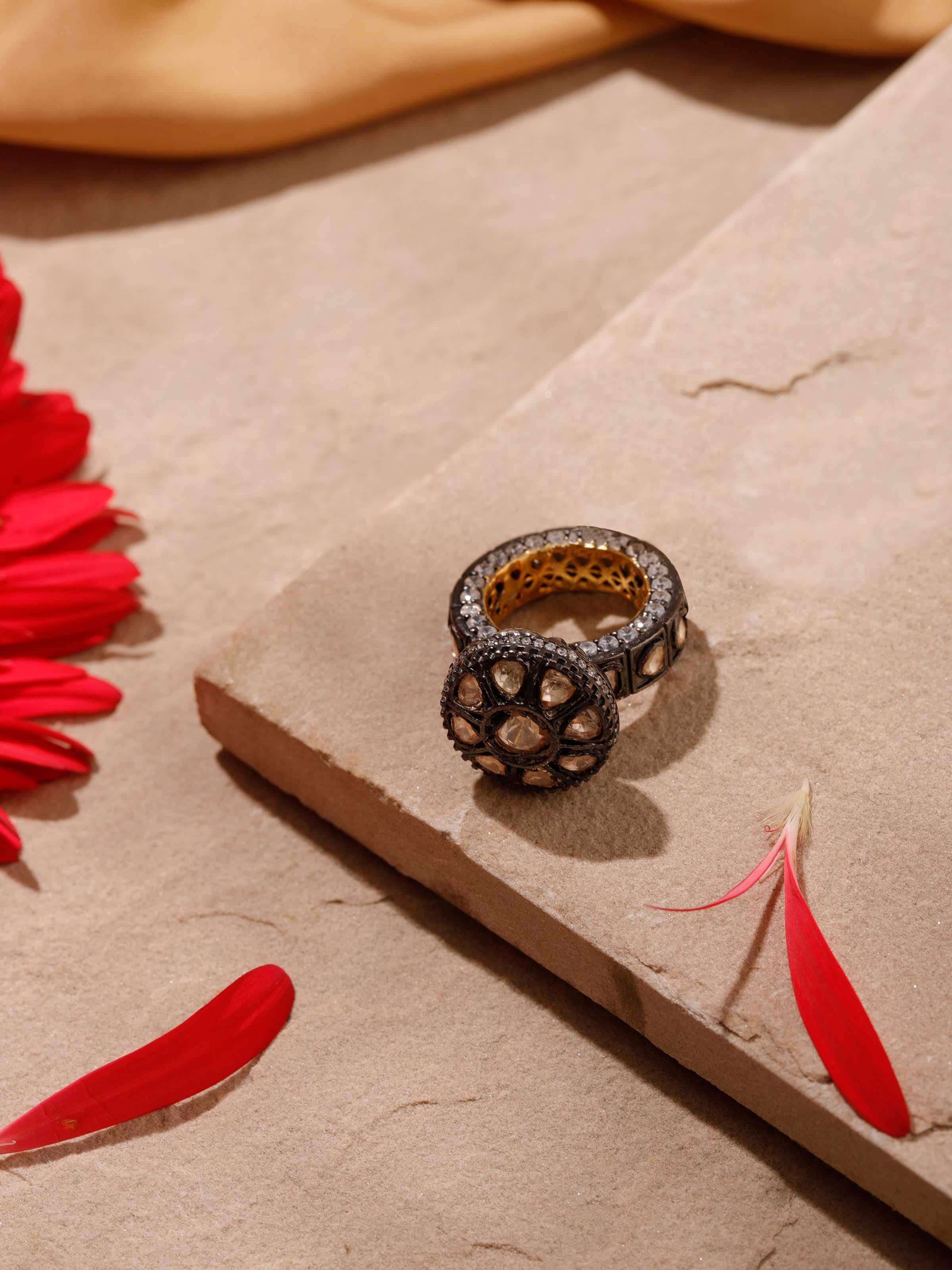 Angled view of Silversmithing Women's Ring showcasing the elegant design and silver craftsmanship.