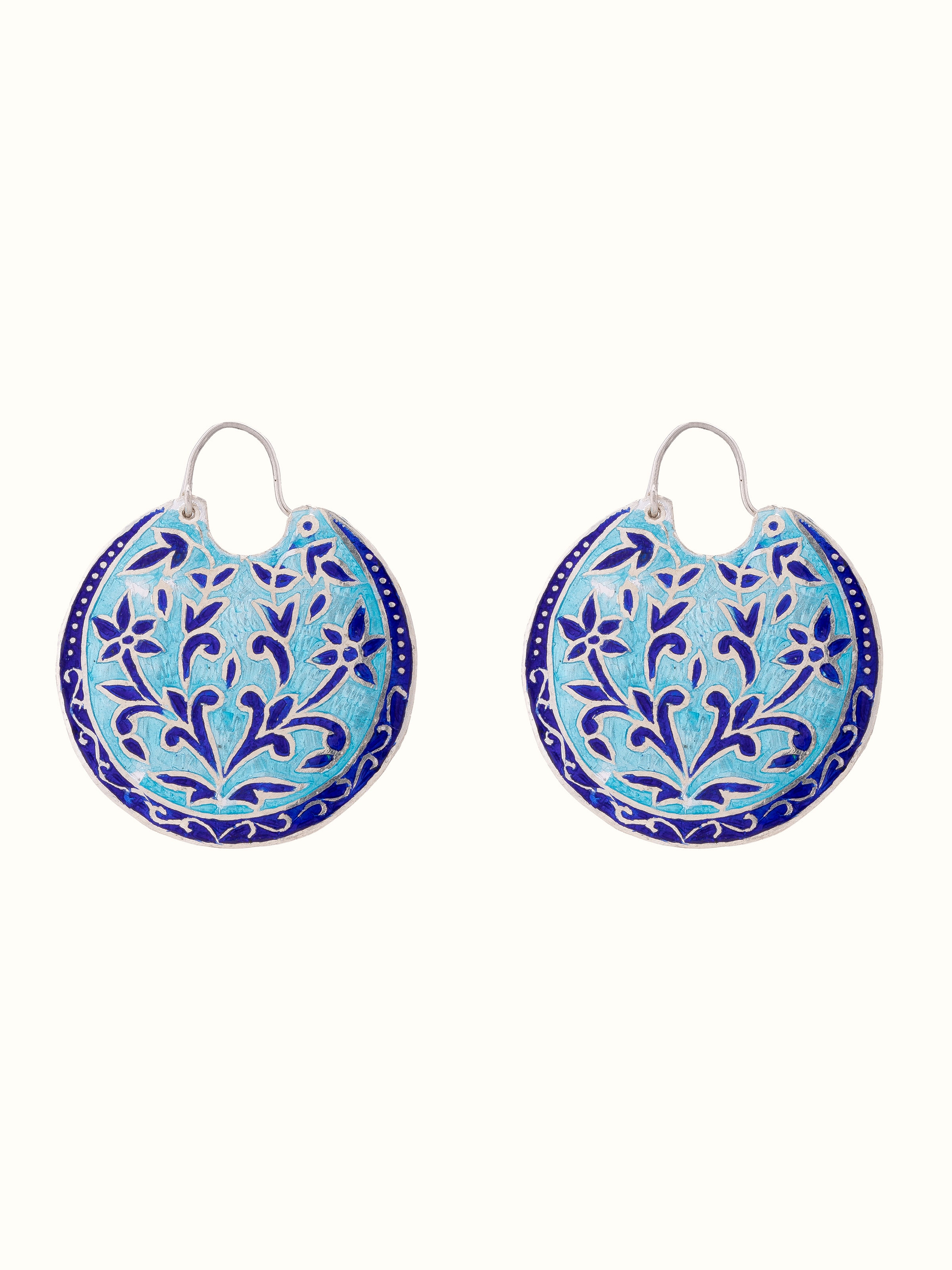 Blue Meenakari Silver Hoop Earrings