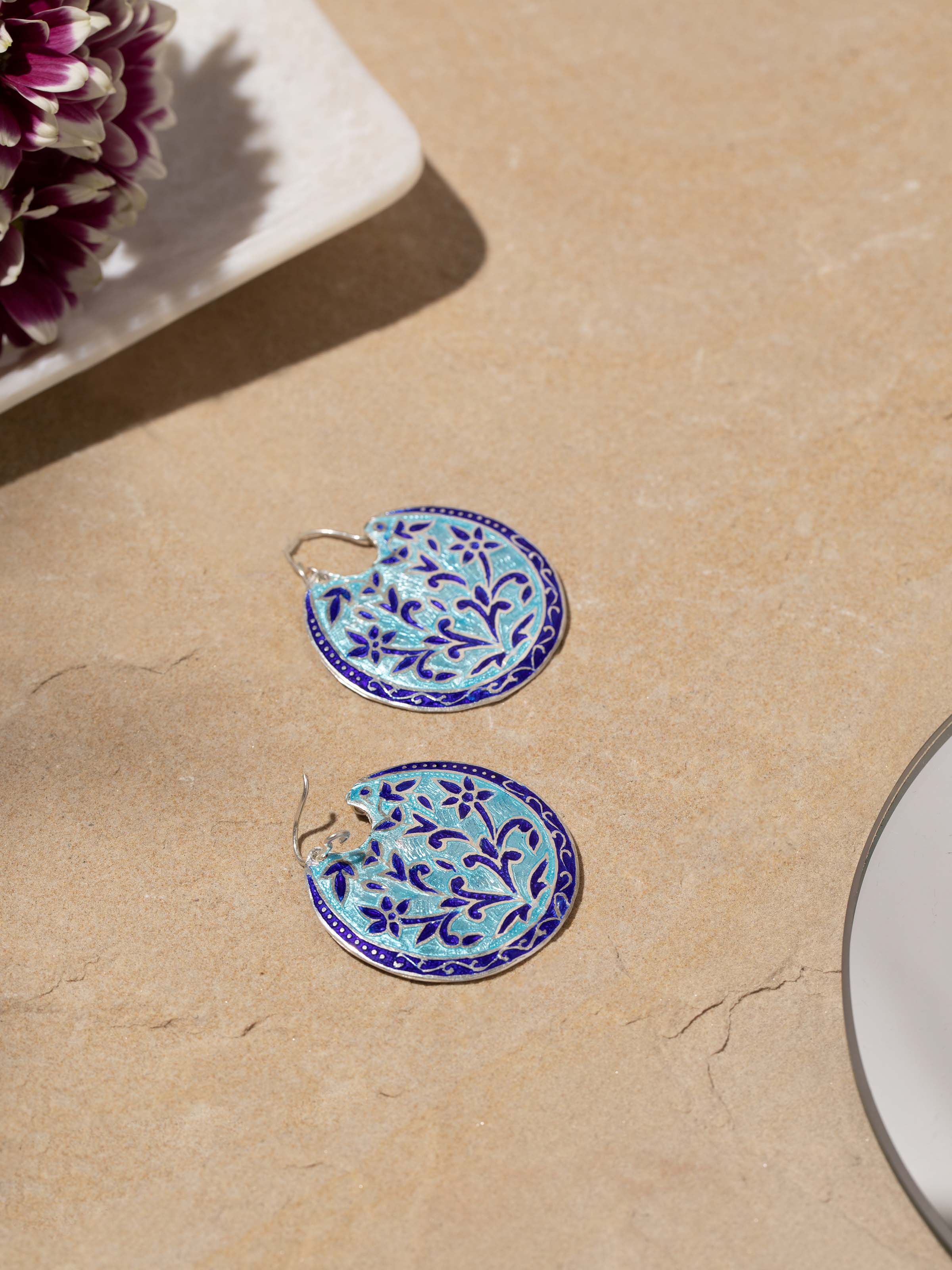 Blue Meenakari Silver Hoop Earrings