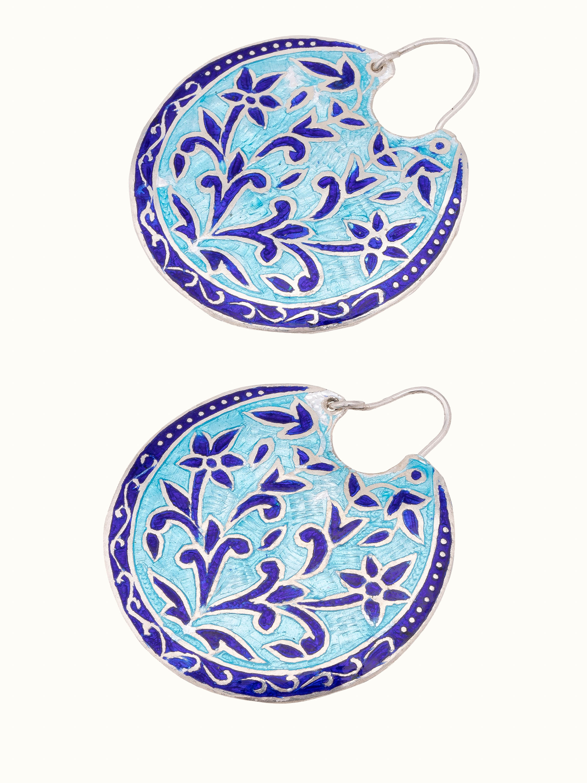 Blue Meenakari Silver Hoop Earrings