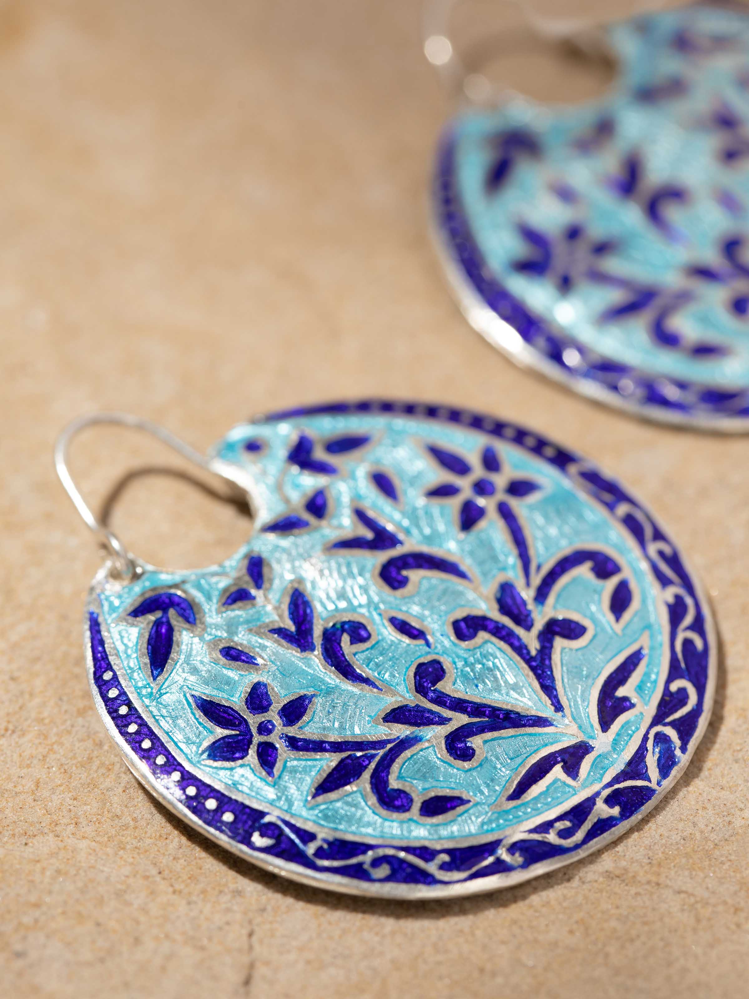 Blue Meenakari Silver Hoop Earrings