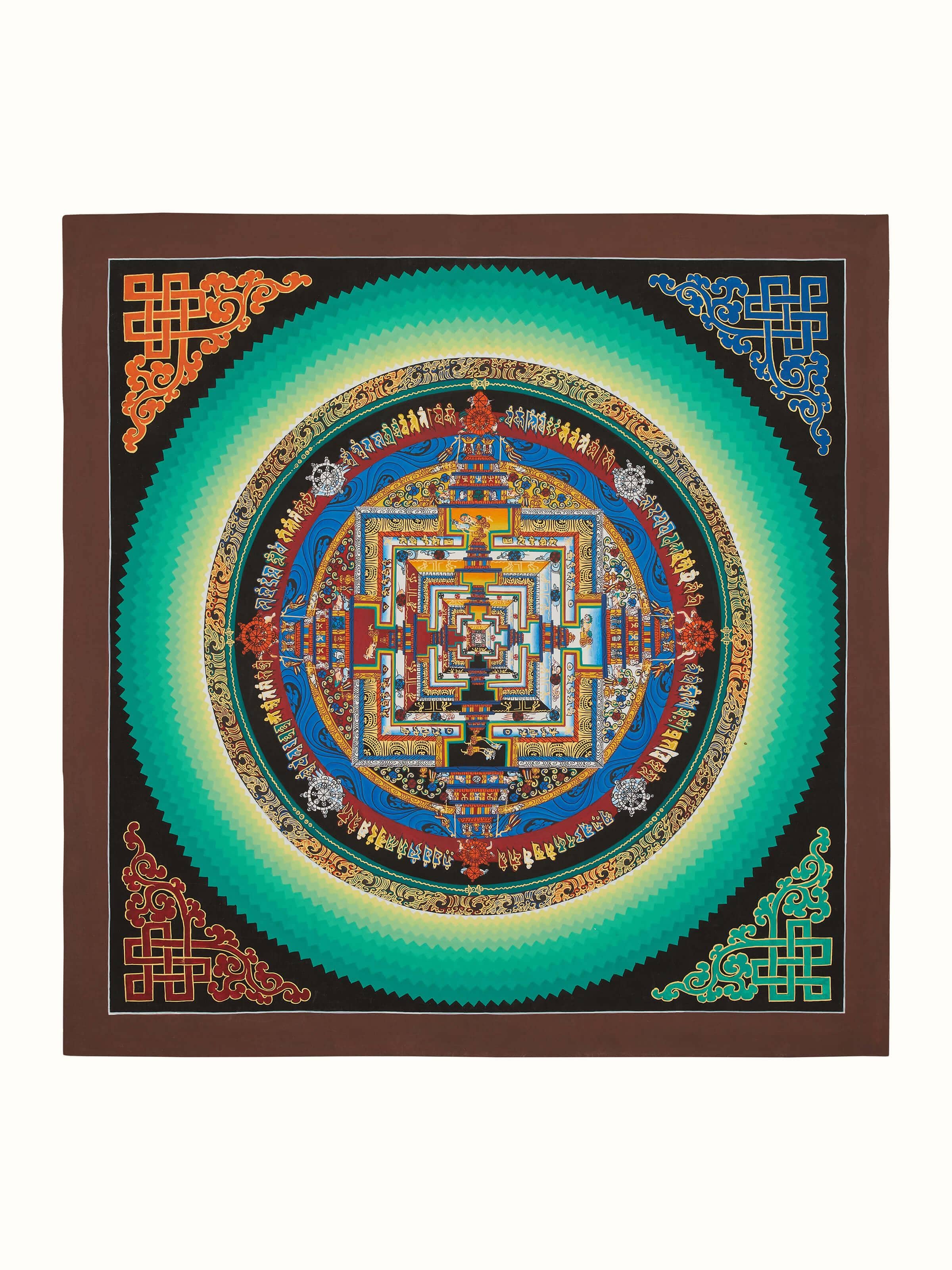 Front view of Thangka Mandala Painting, featuring intricate mandala designs and vibrant colors.
