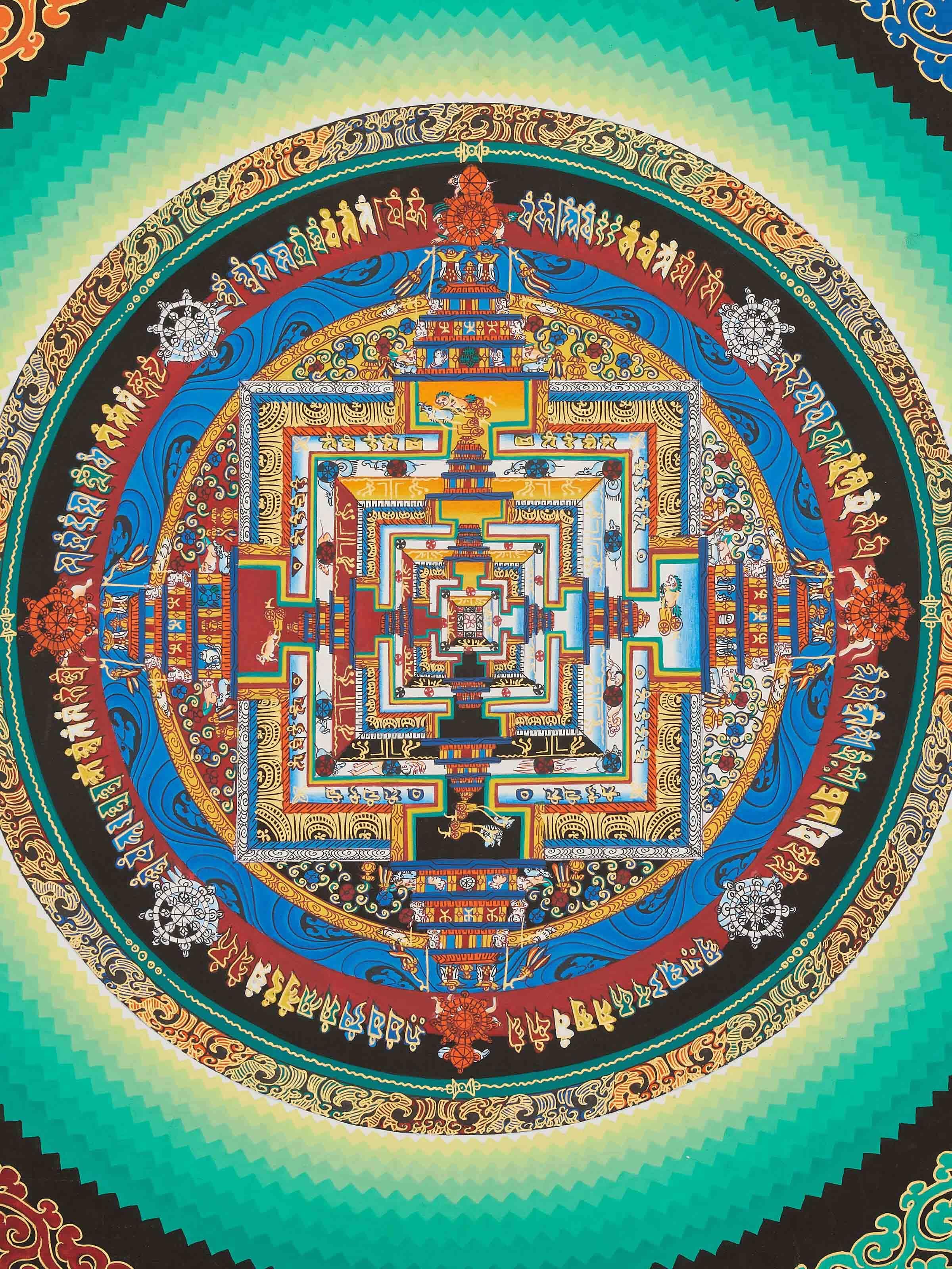 Close-up of Thangka Mandala Painting focusing on the fine details and design elements.
