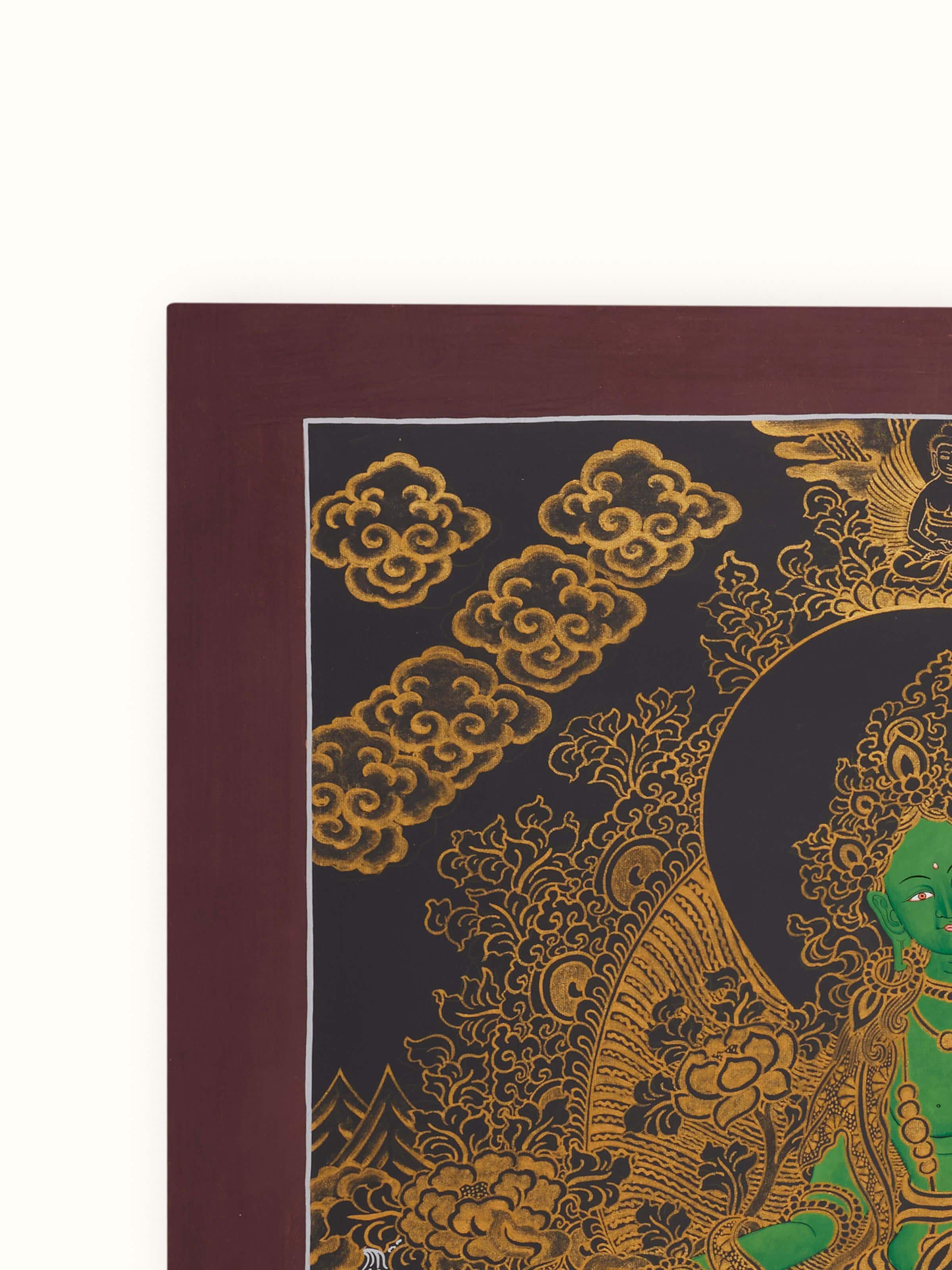 Side view of Thangka Painting emphasizing traditional painting elements
