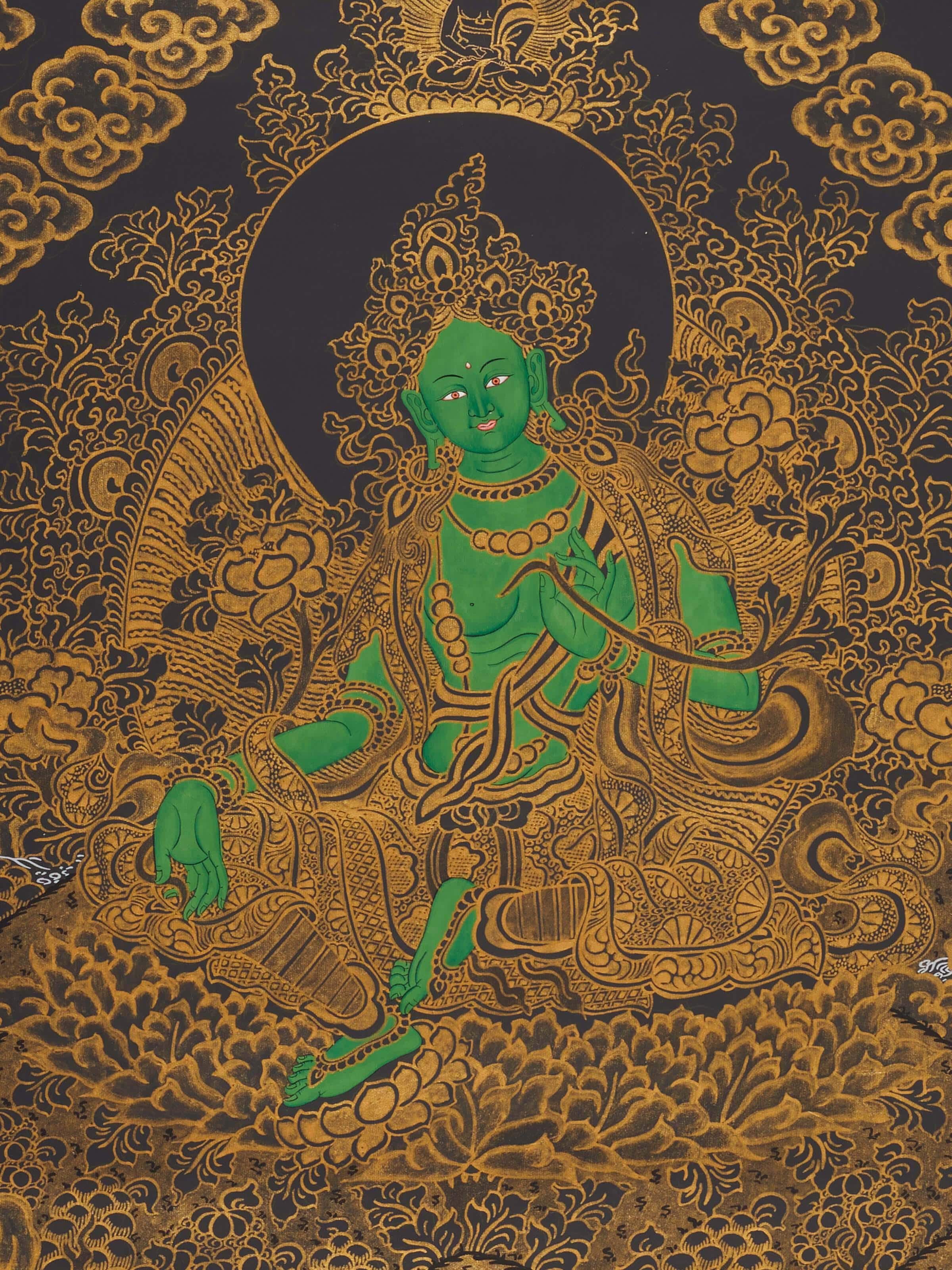 Detailed shot of Thangka Painting highlighting fine artwork details