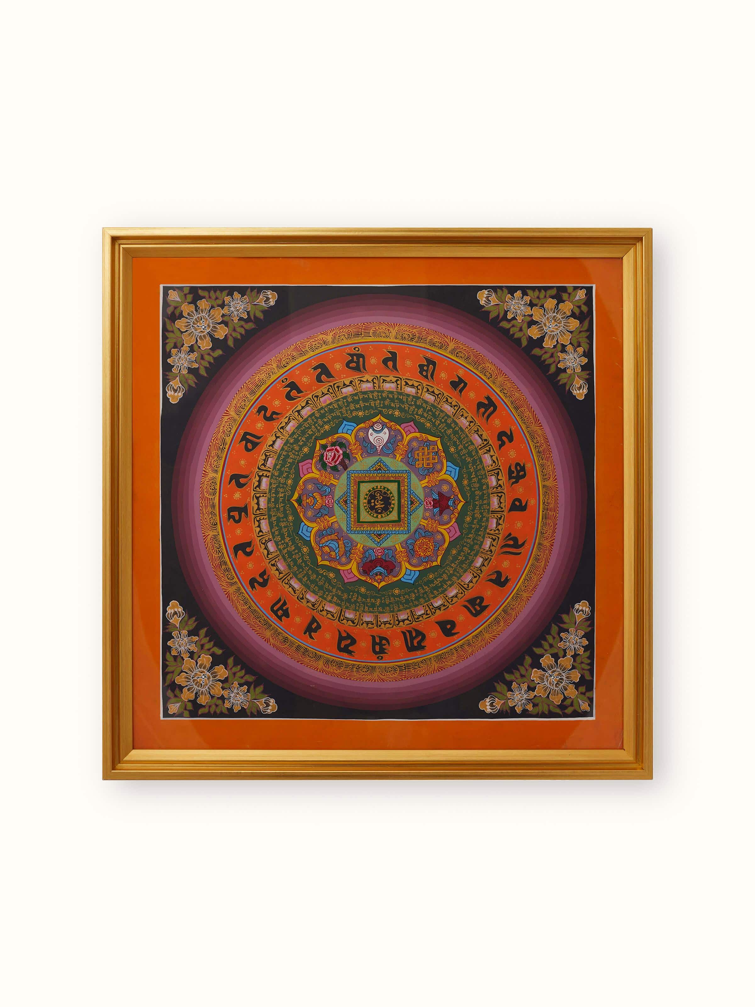 Front view of Thangka Wheel of Life Painting featuring intricate traditional details and vibrant colors