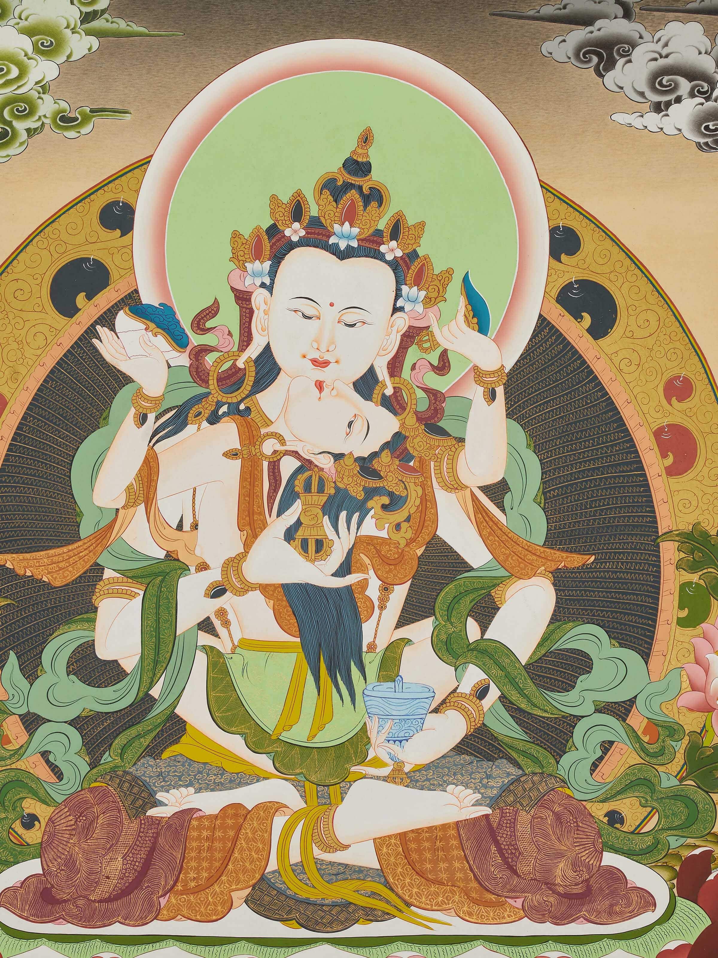Detailed view of Thangka Satva painting