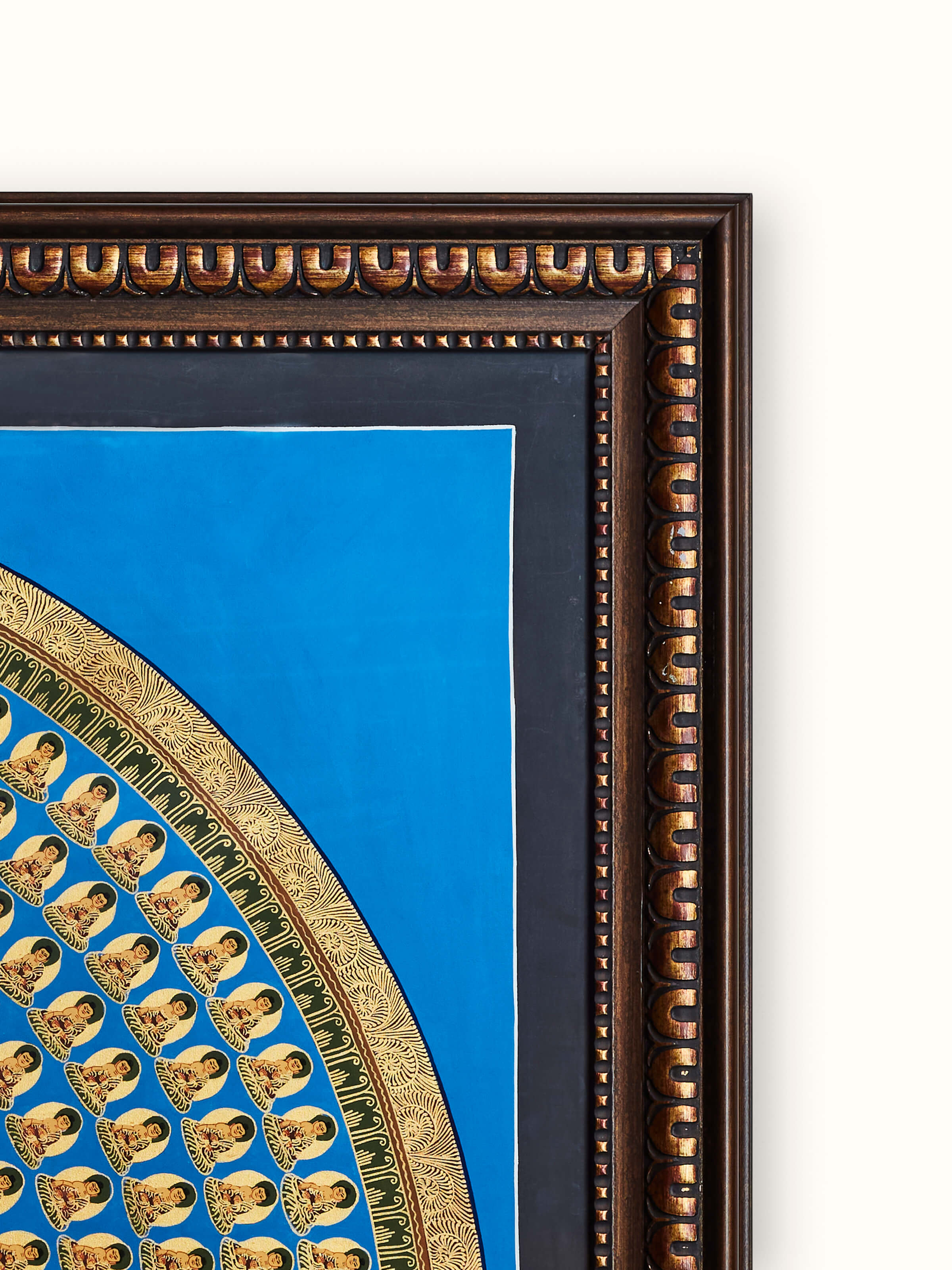 Side view of Thangka 365 Buddha painting, showing the artwork's depth and design.