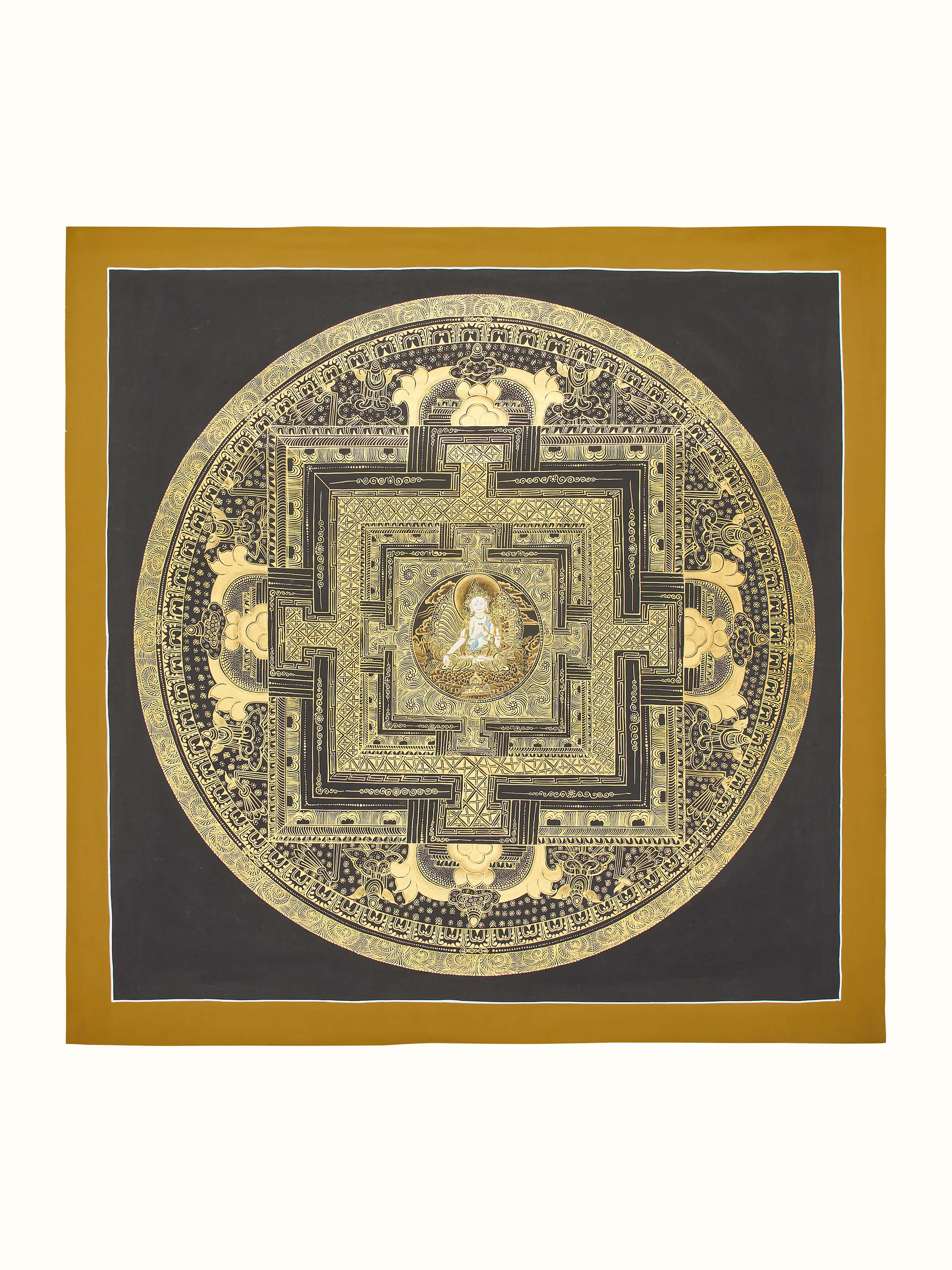 Front view of Thangka Mandala Painting, showcasing the intricate mandala design and vibrant colors