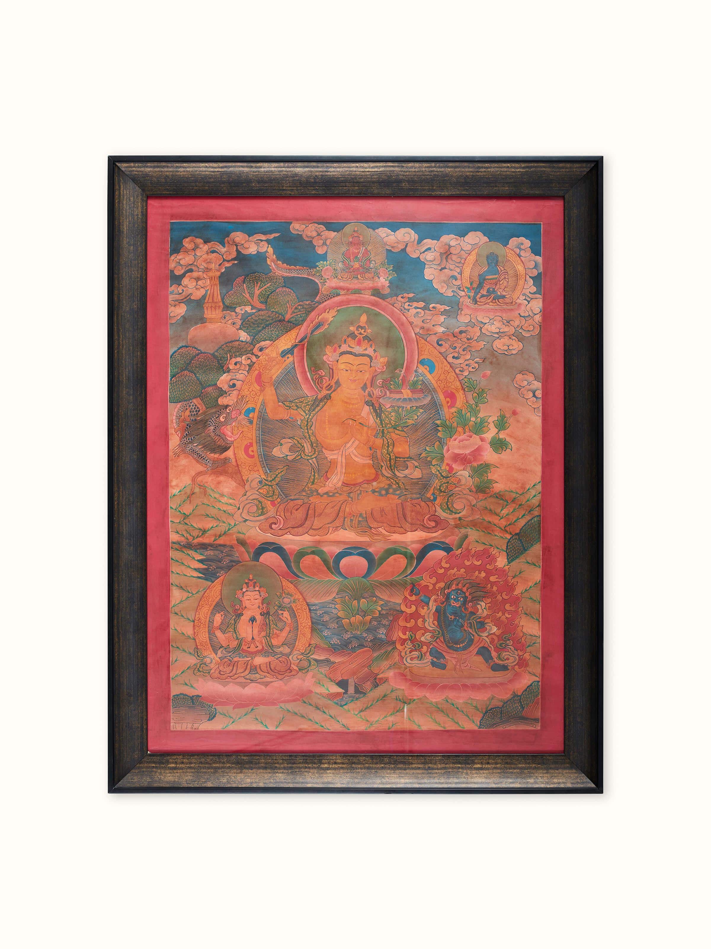 Front view of Thangka Shree Mandala painting showcasing intricate mandala design