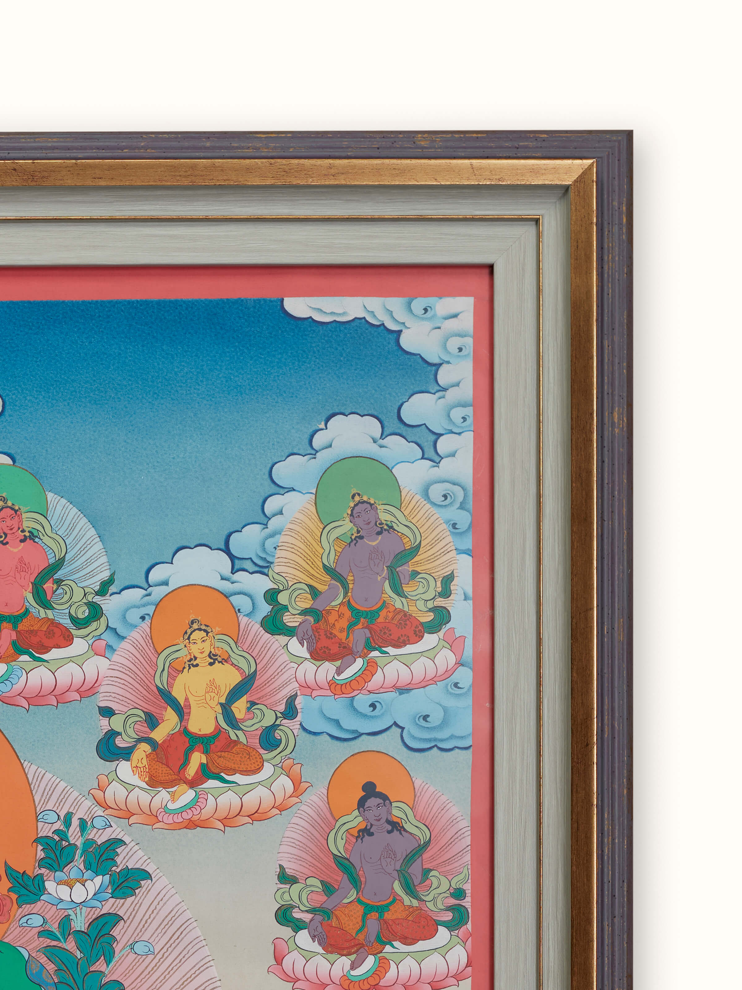 Back view of Thangka 21 Taras painting showing detailed Tara illustrations and ornate design