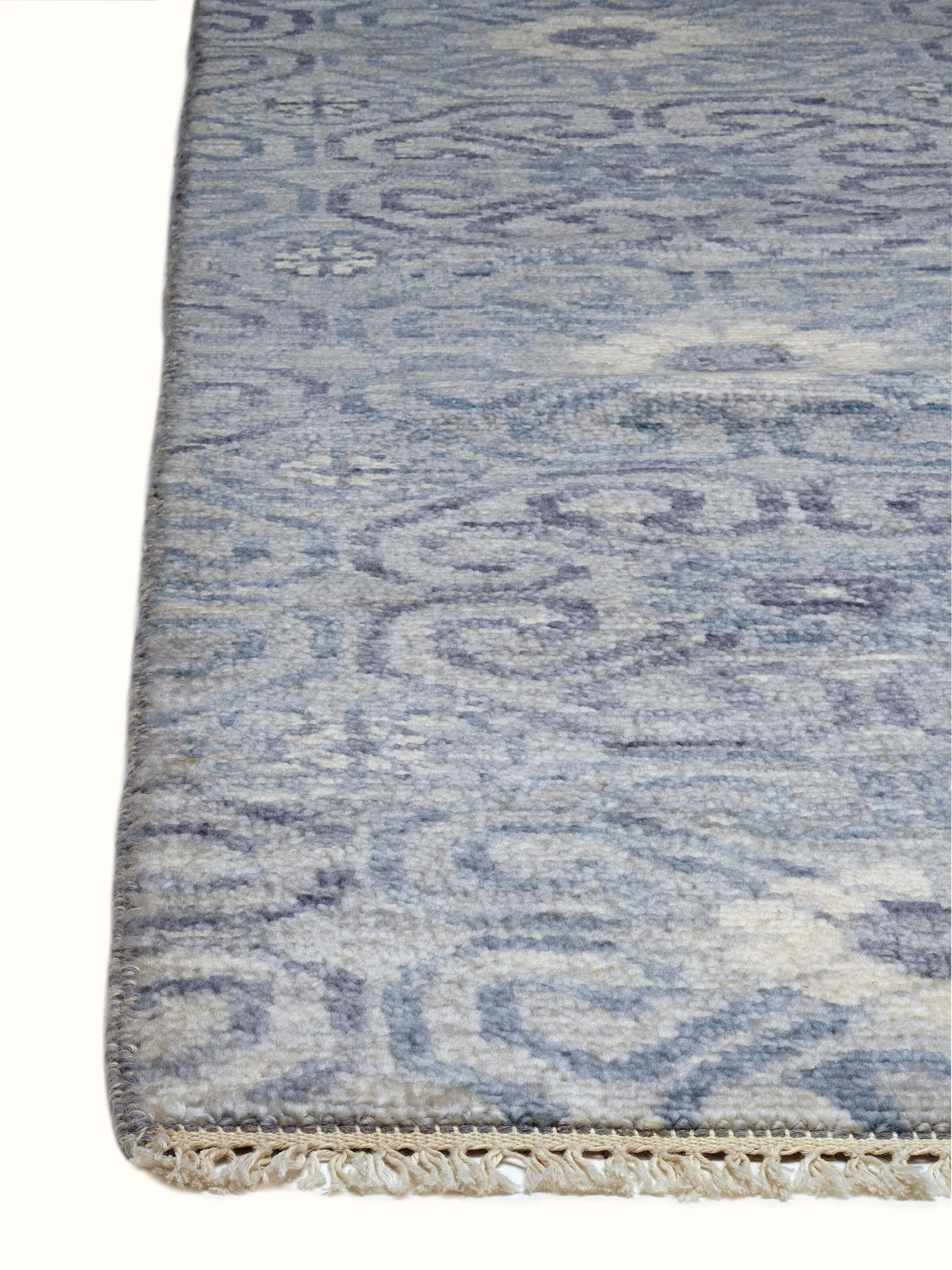 Vintage Moroccan Grey Agra Wool Hand-Knotted Rug with a focus on its traditional patterns and grey tones.