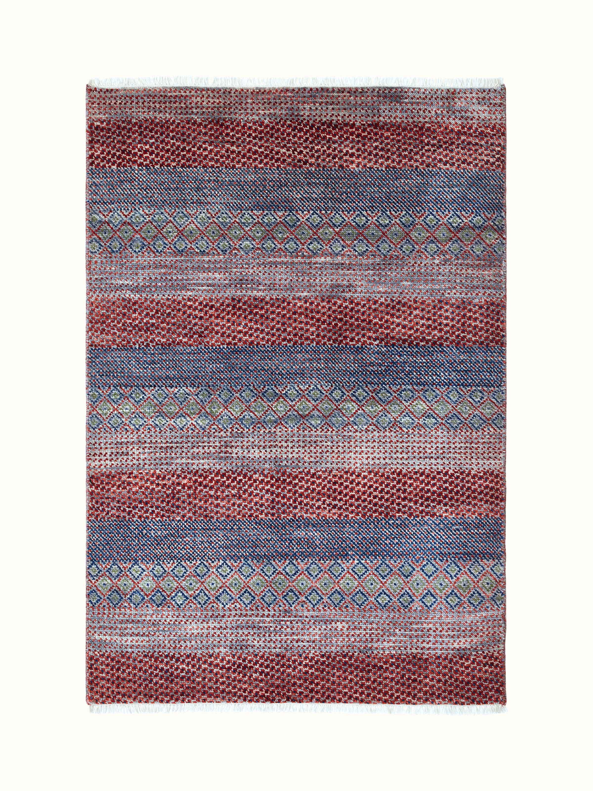 Elegant grass pattern Agra wool and viscose hand-knotted rug with a natural, earthy design in a refined color palette