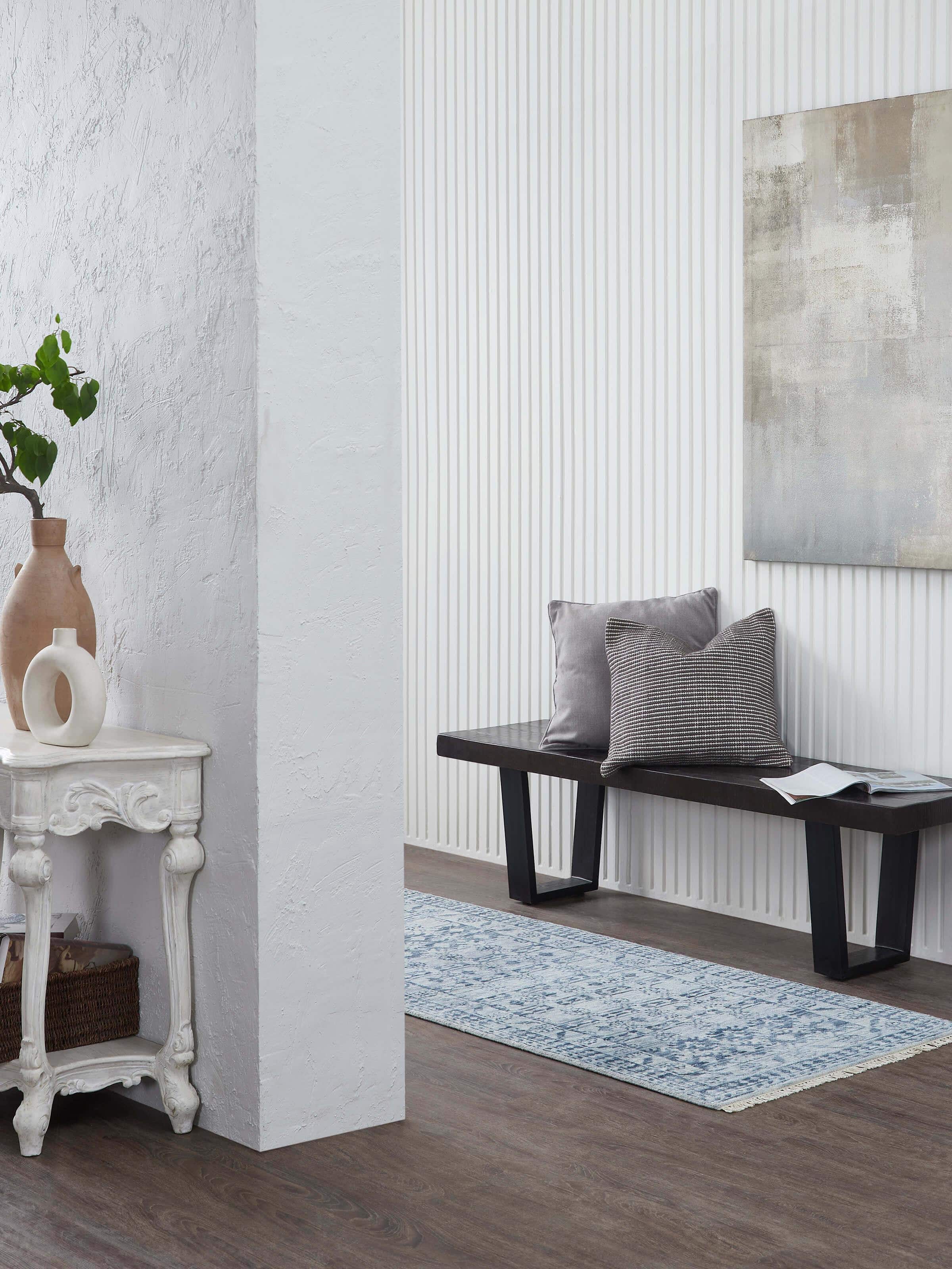 Close-up of the Ziegler Traditional Blue Agra Wool Hand-Knotted Runner, highlighting the detailed craftsmanship and texture.