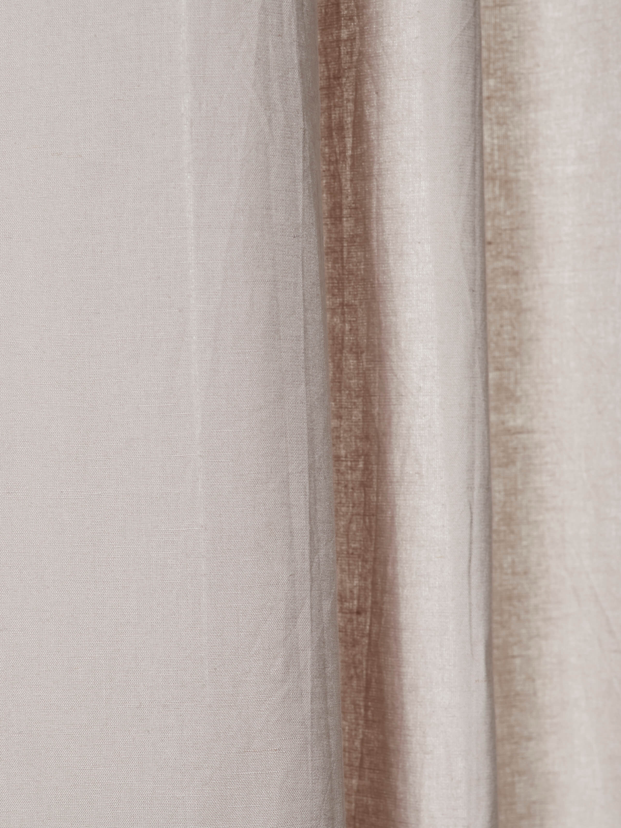 Nityam beige solid cotton linen crochet curtain, detailed shot of the crochet work and fabric texture.