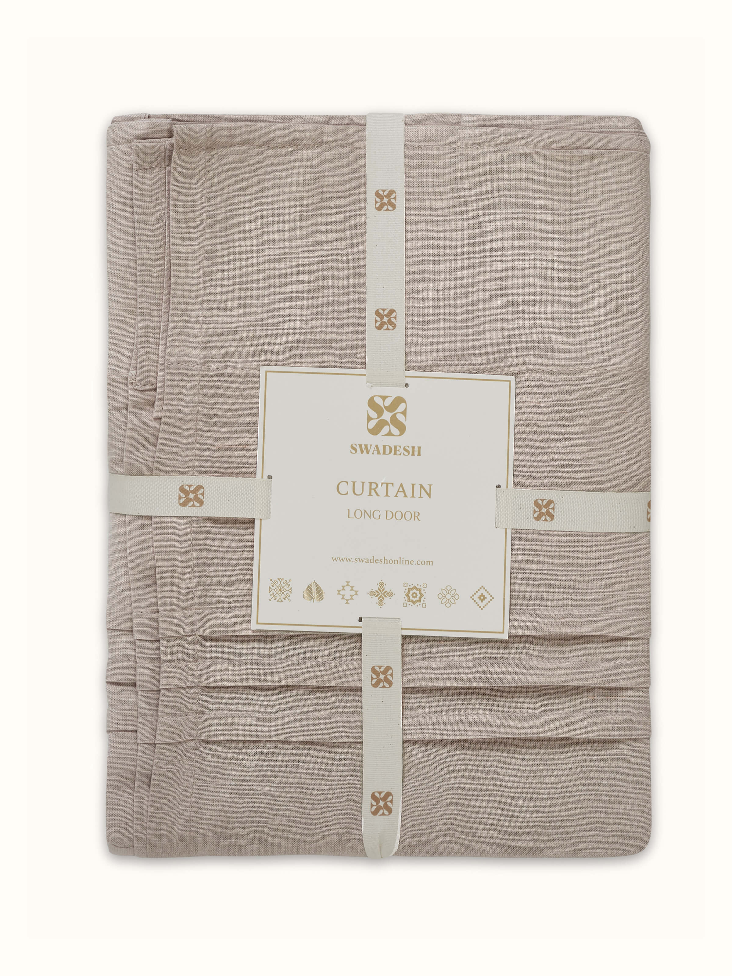 Nityam beige solid cotton linen crochet curtain, close-up of the curtain edge and finishing.