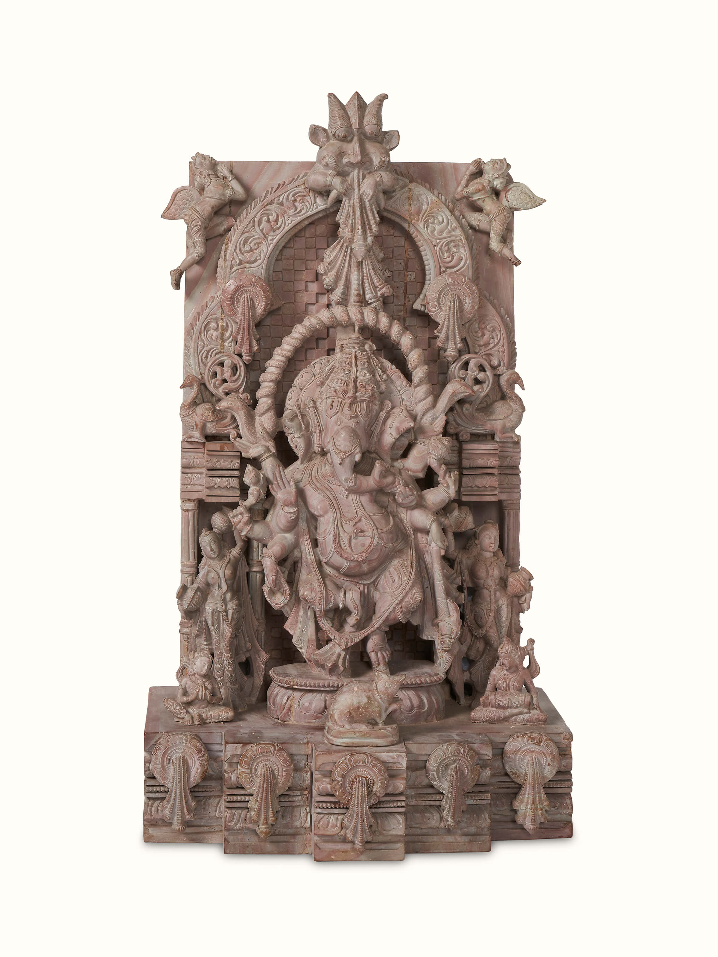 Front view of Stone Ganesha idol showing detailed craftsmanship and serene expression