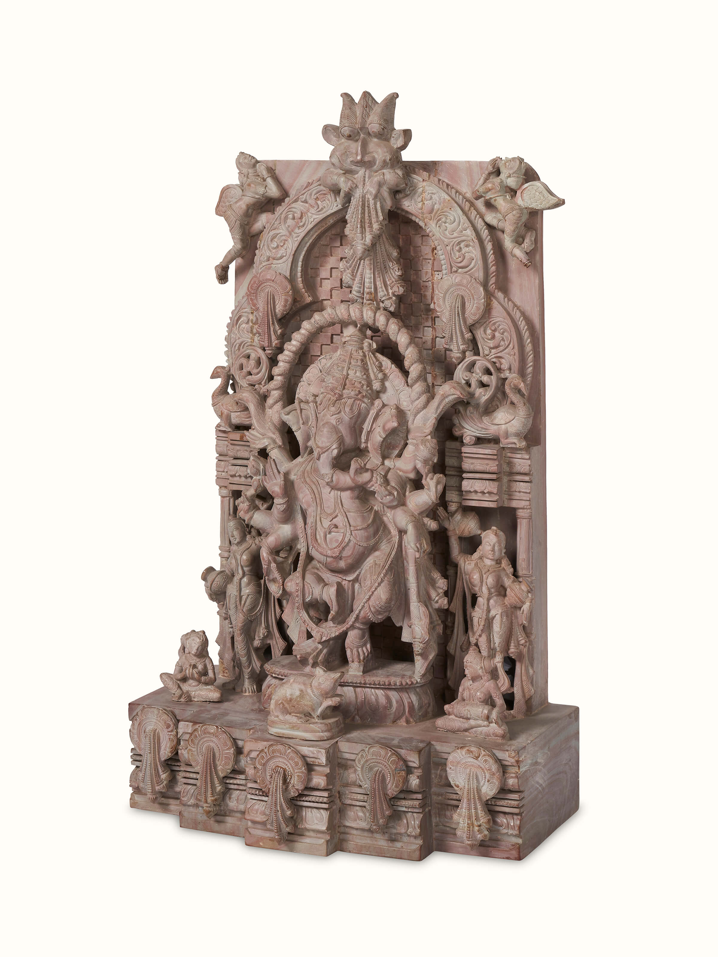 Side view of Stone Ganesha idol highlighting the idol's detailed carving