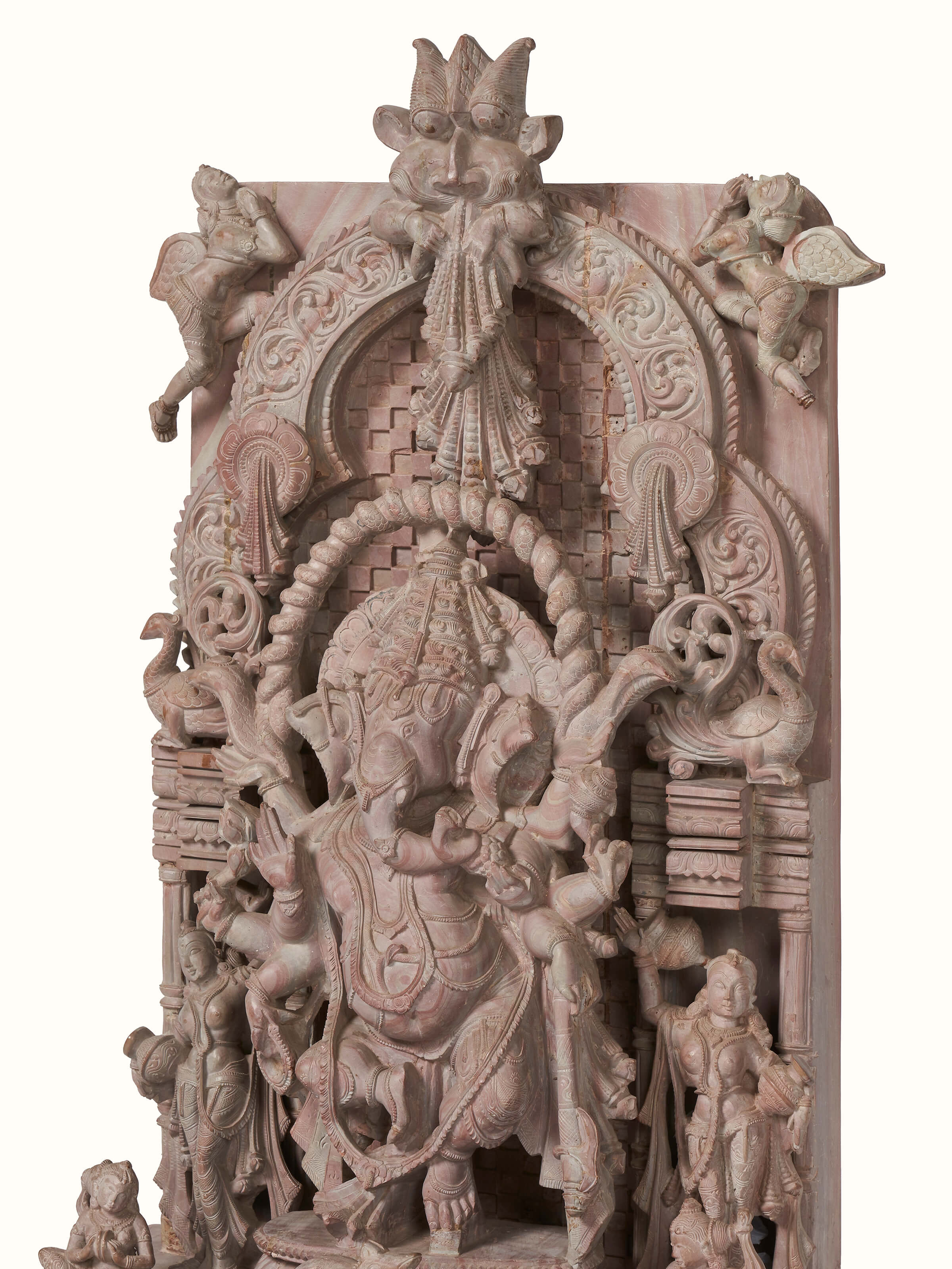 Close-up view of Stone Ganesha idol focusing on the intricate details of the sculpture