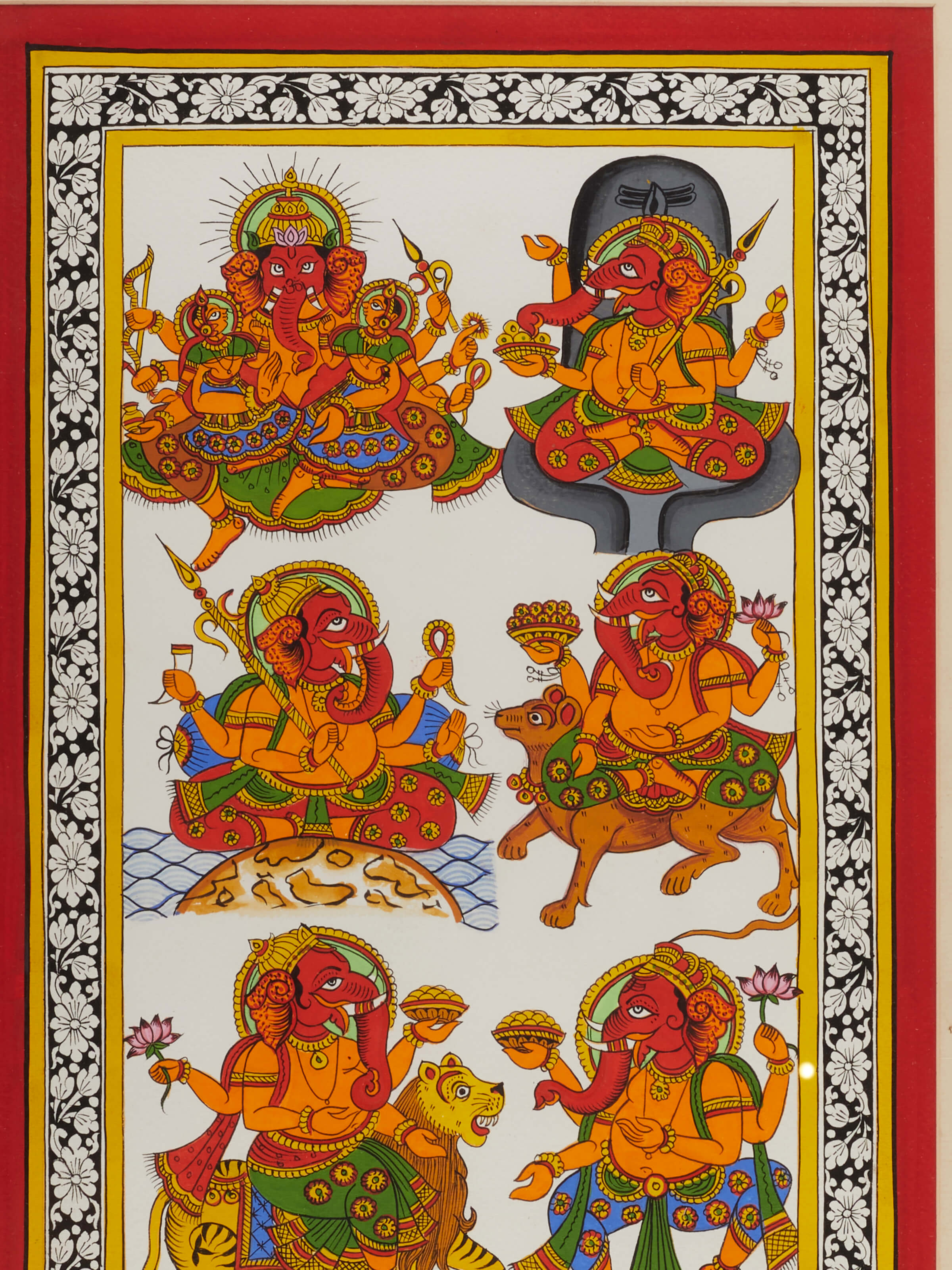 Detail view of Phad lord Ganpati painting highlighting intricate artwork