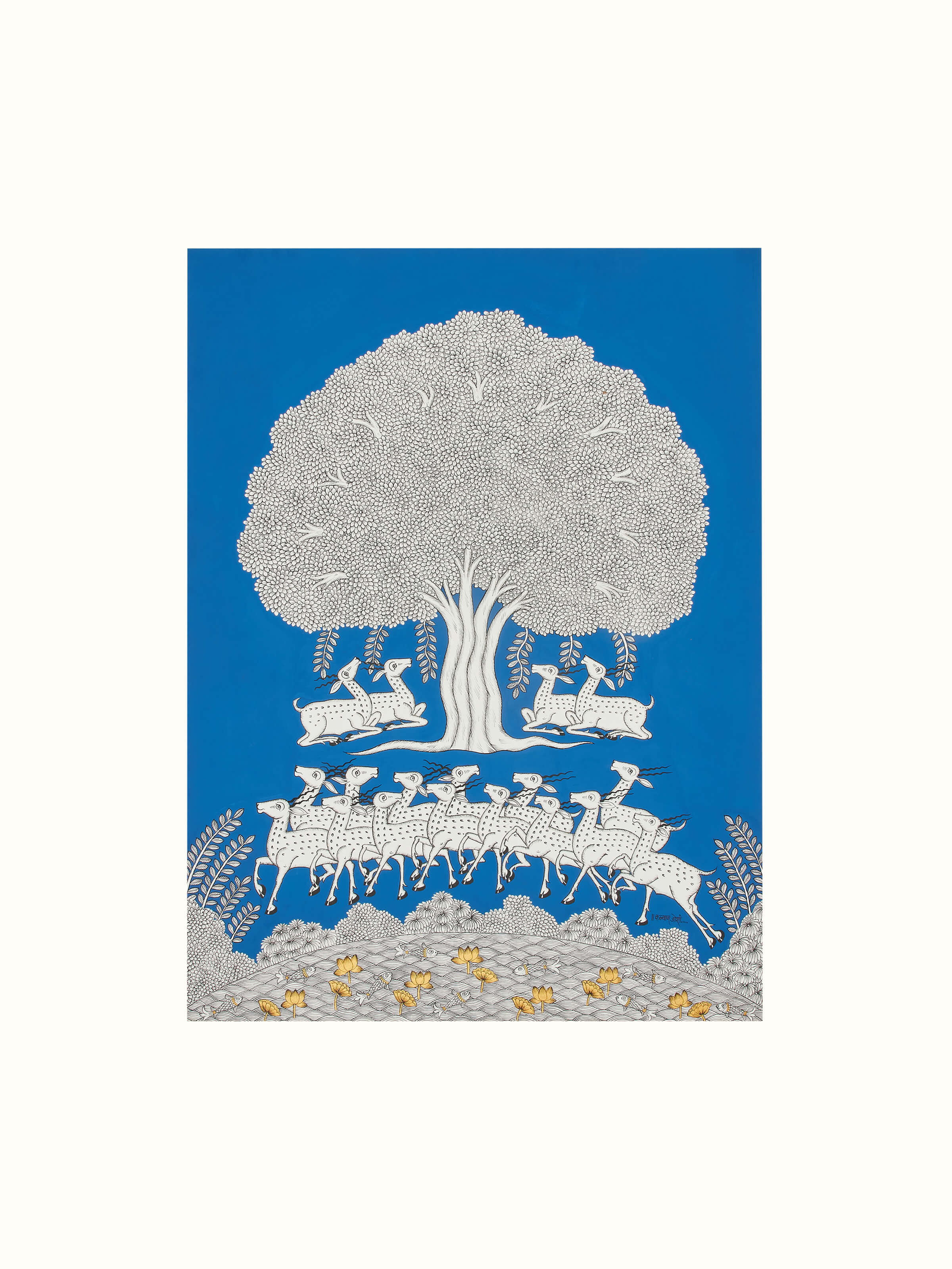 Front view of Phad deer herd painting