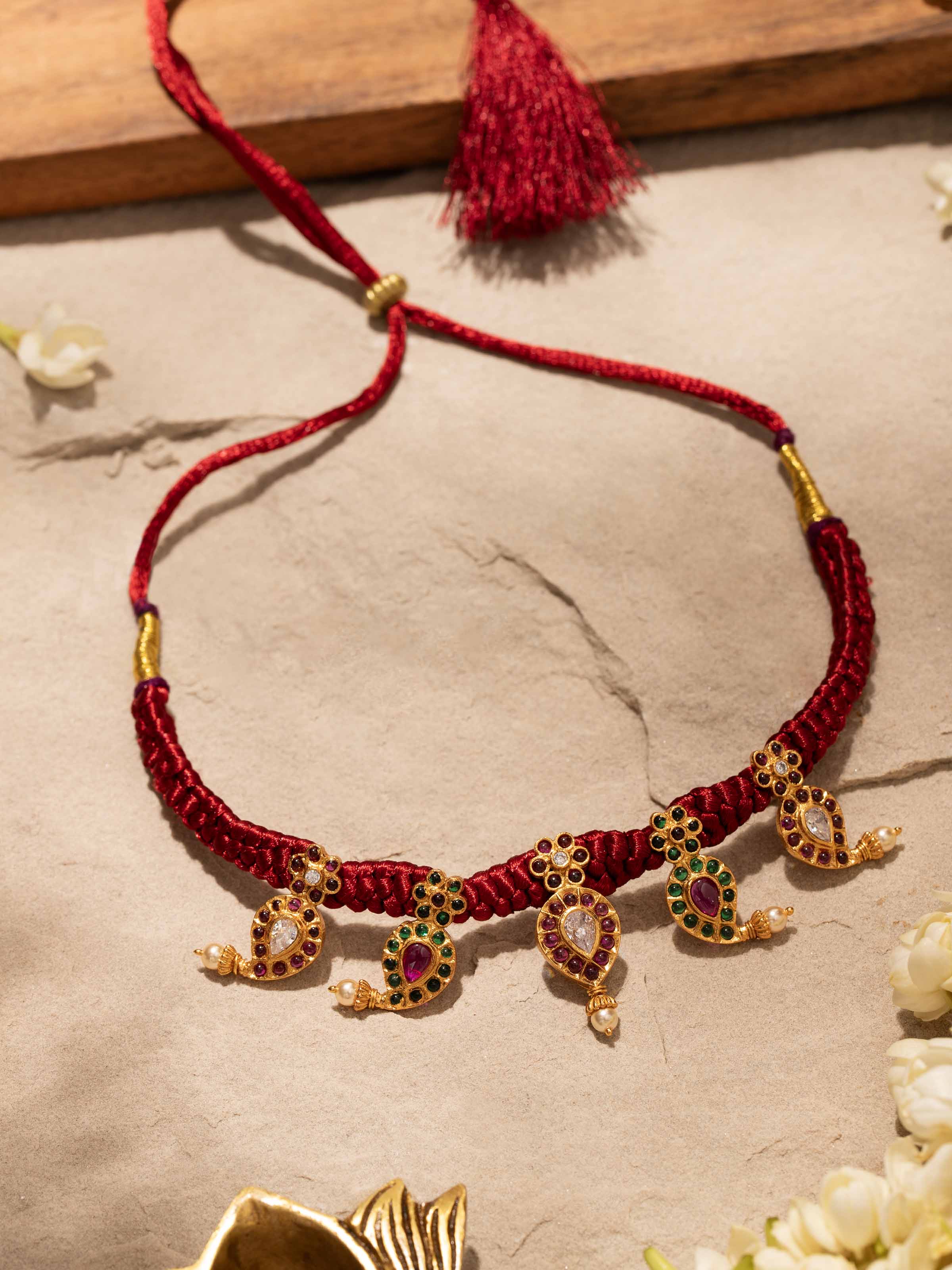 Side view of Silversmithing Collar Necklace highlighting detailed craftsmanship by Swadesh