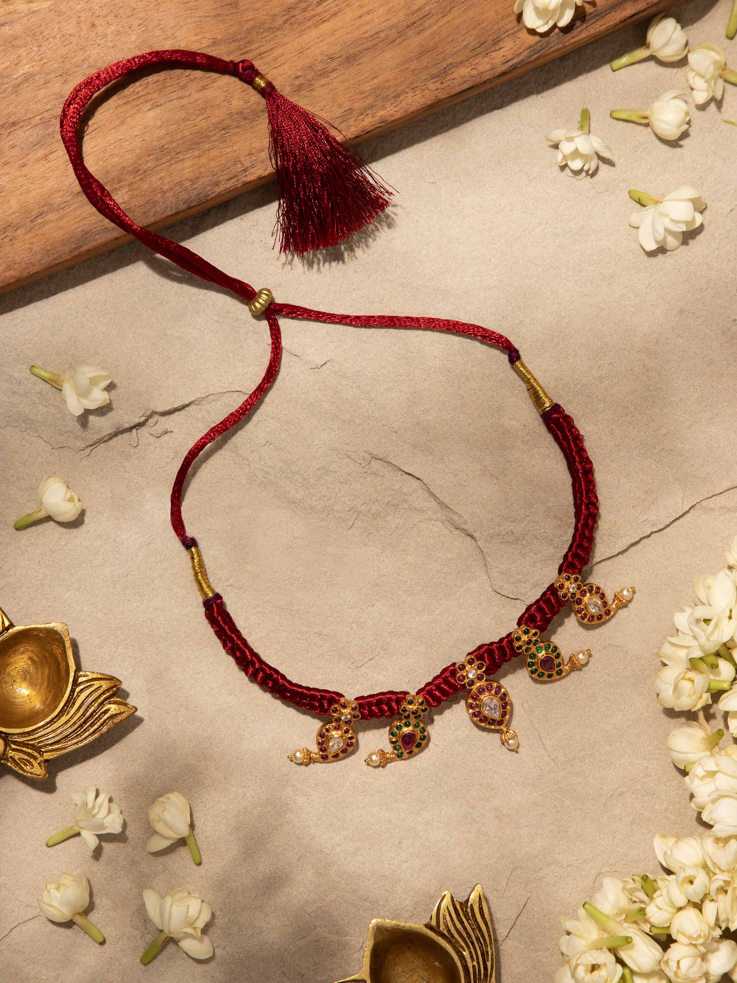 Angled view of Silversmithing Collar Necklace showcasing its refined design by Swadesh