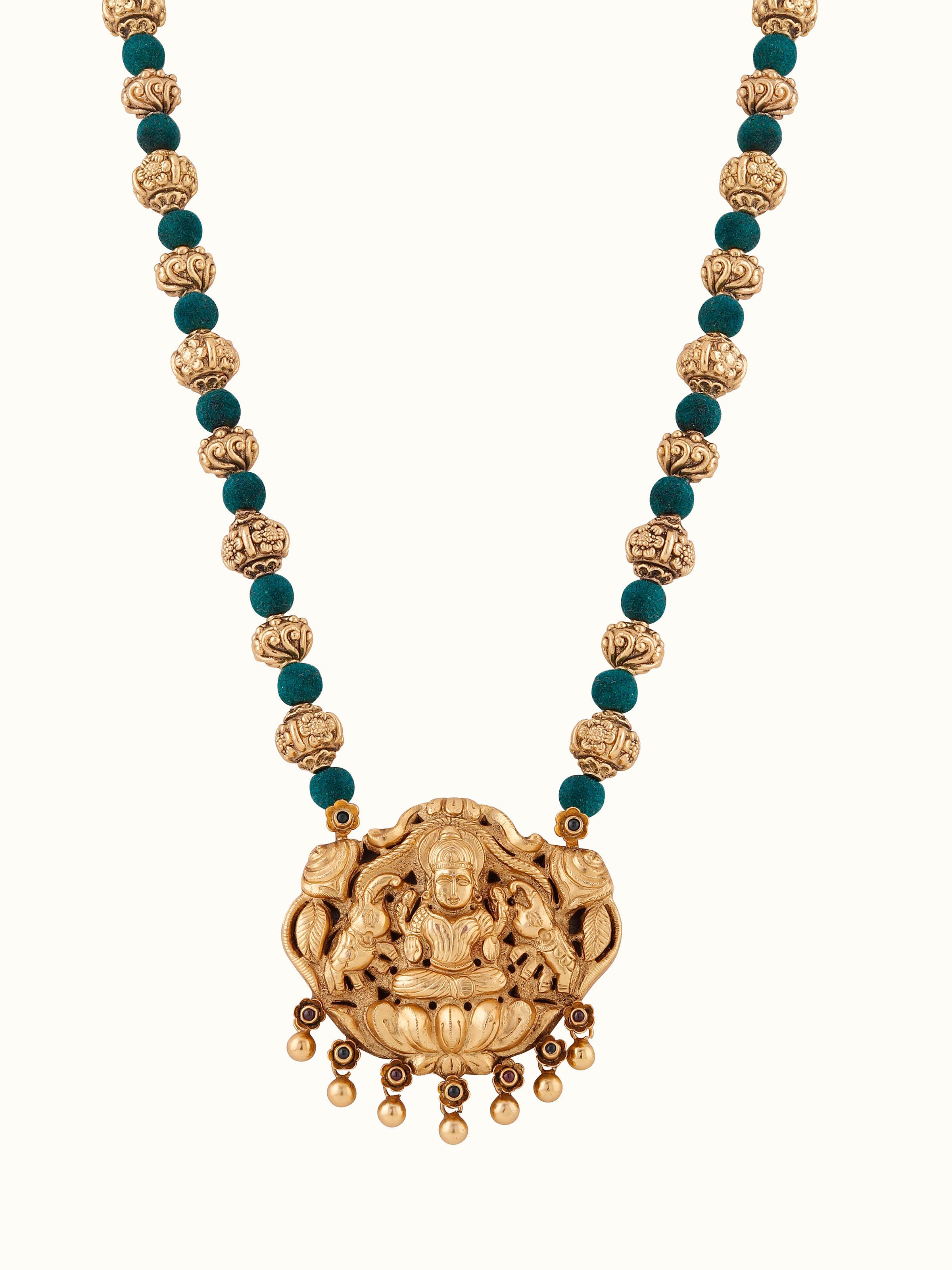 Front view of Silversmithing Long Necklace with a sophisticated look by Swadesh