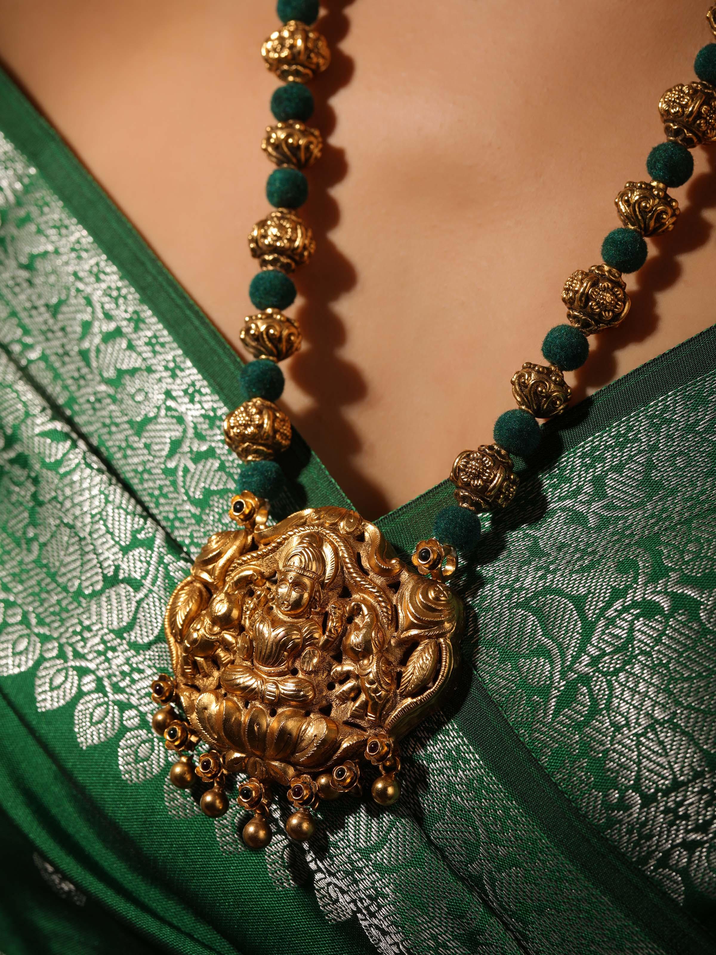 Angled view of Silversmithing Long Necklace showcasing its refined design by Swadesh